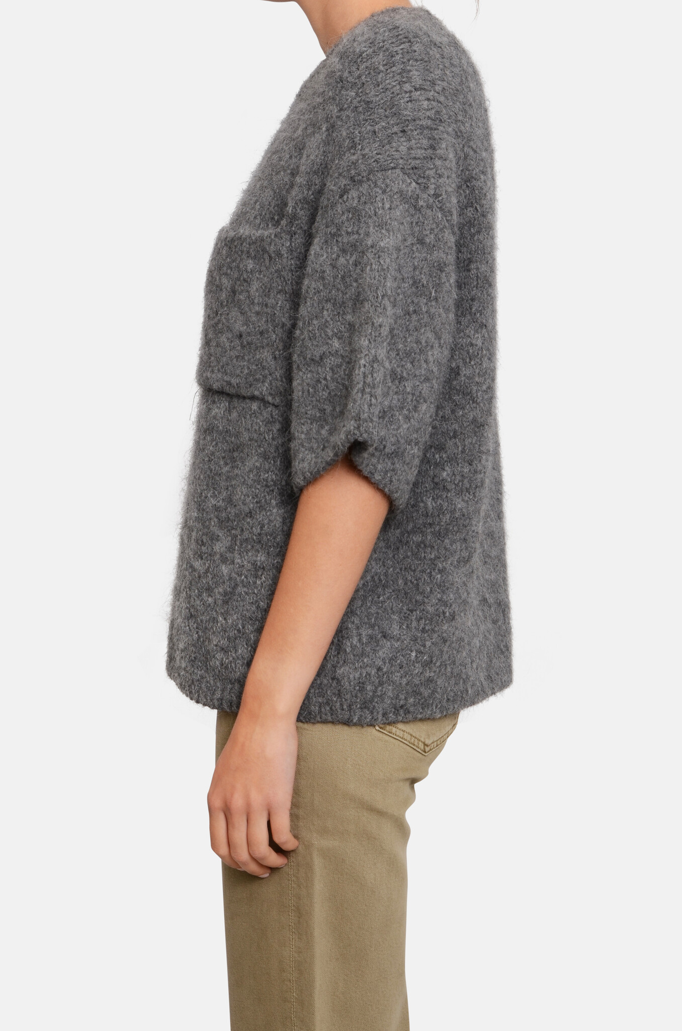 Short-Sleeve Alpaca-mix Knit Grey-3