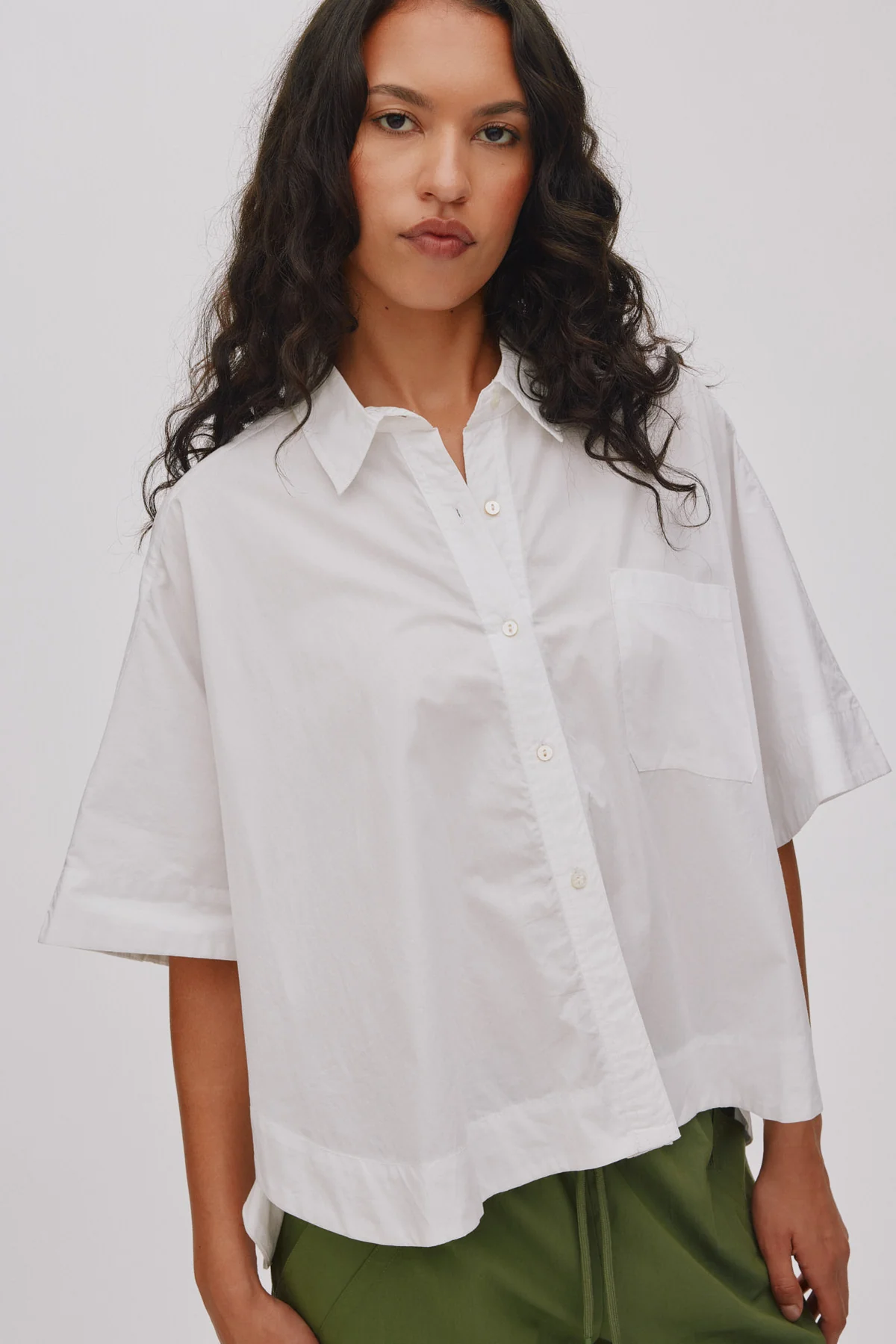 Berte Curved Hem Shirt White-3