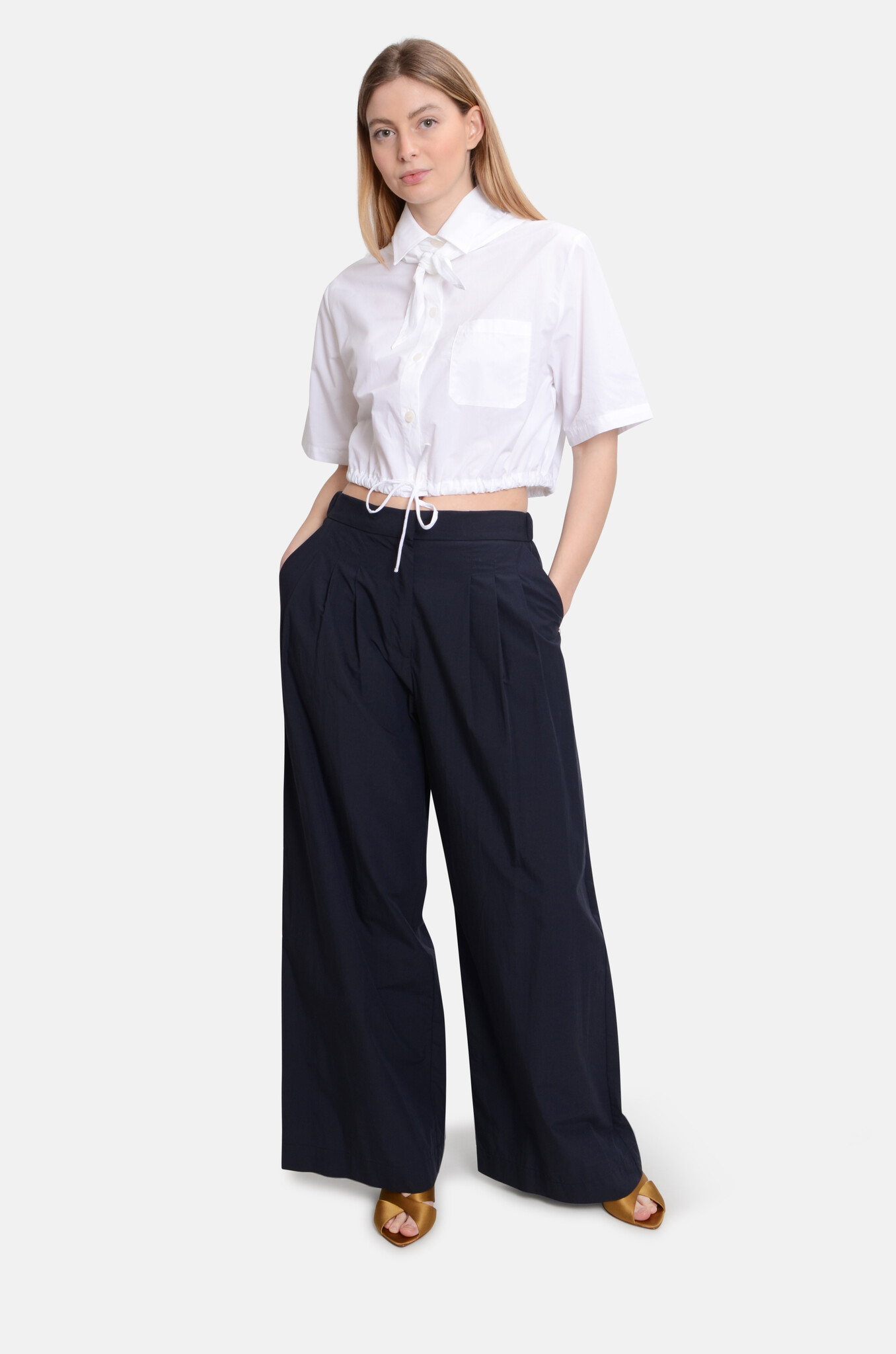 Wide Trousers with Pleats in Night-2