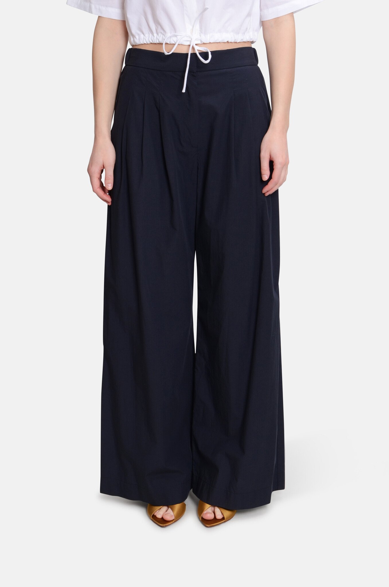 Wide Trousers with Pleats in Night-1