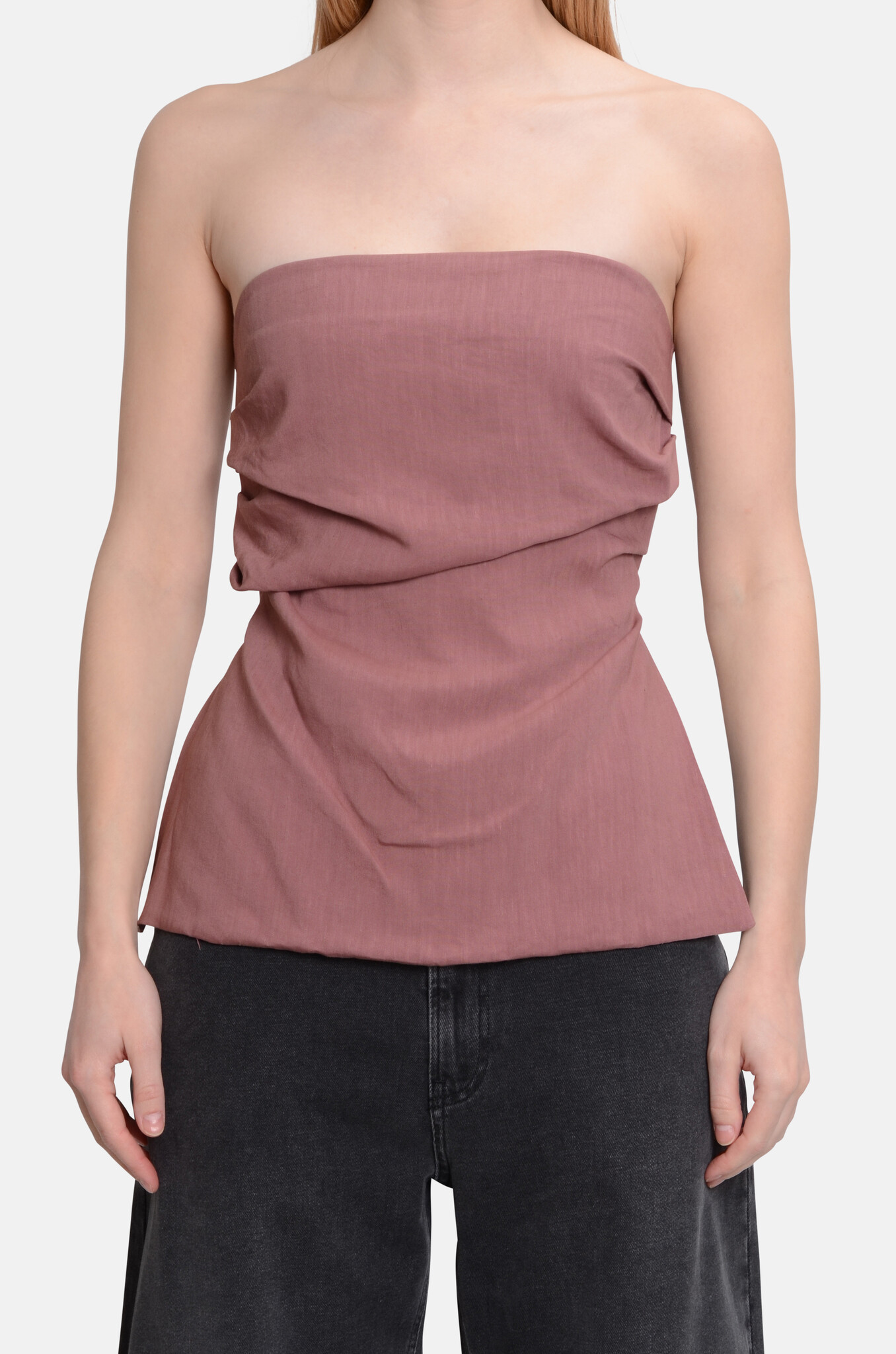 Linen Blend Bandeau Top in Blush-1