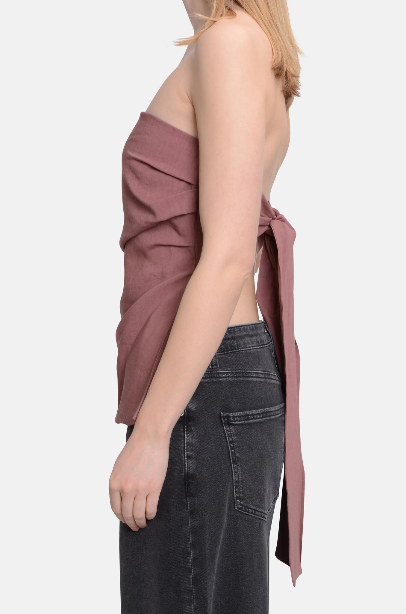 Linen Blend Bandeau Top in Blush-3