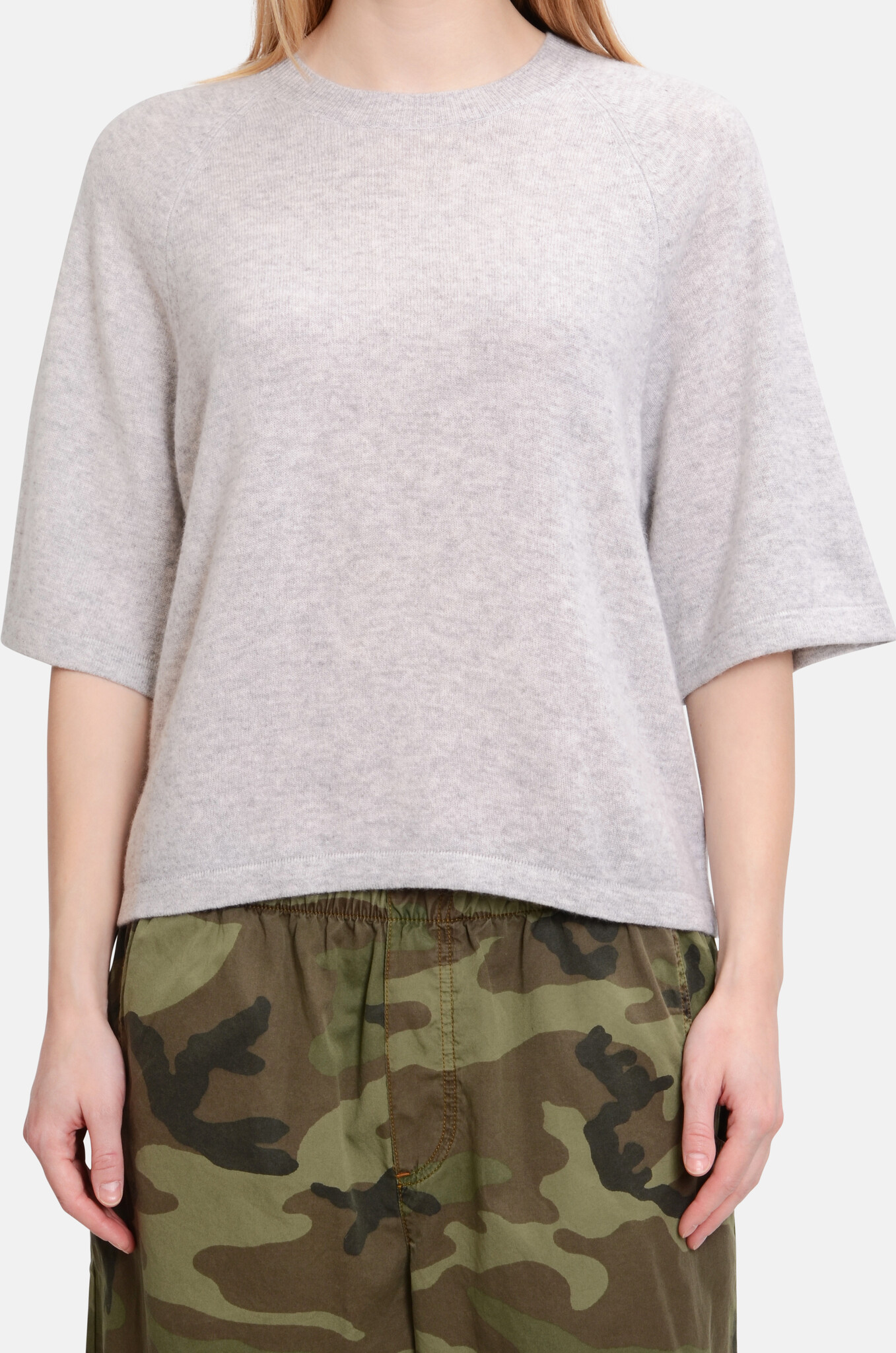 Leana Cashmere Knit in Light Heather Grey-1