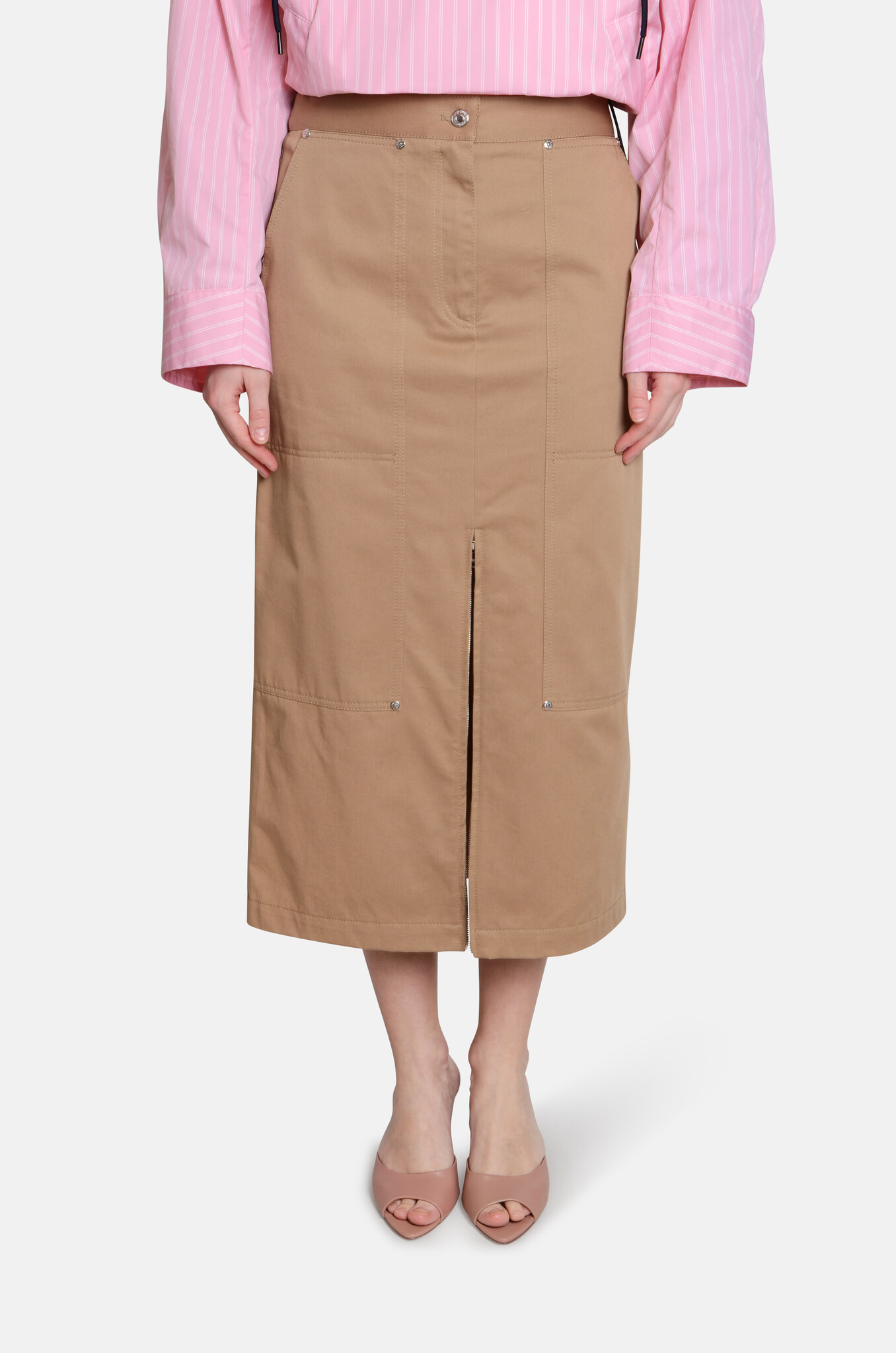 Beige Midi Pencil Skirt-1