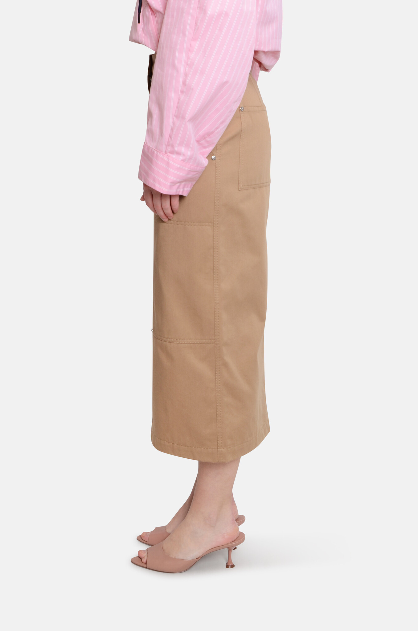 Beige Midi Pencil Skirt-3