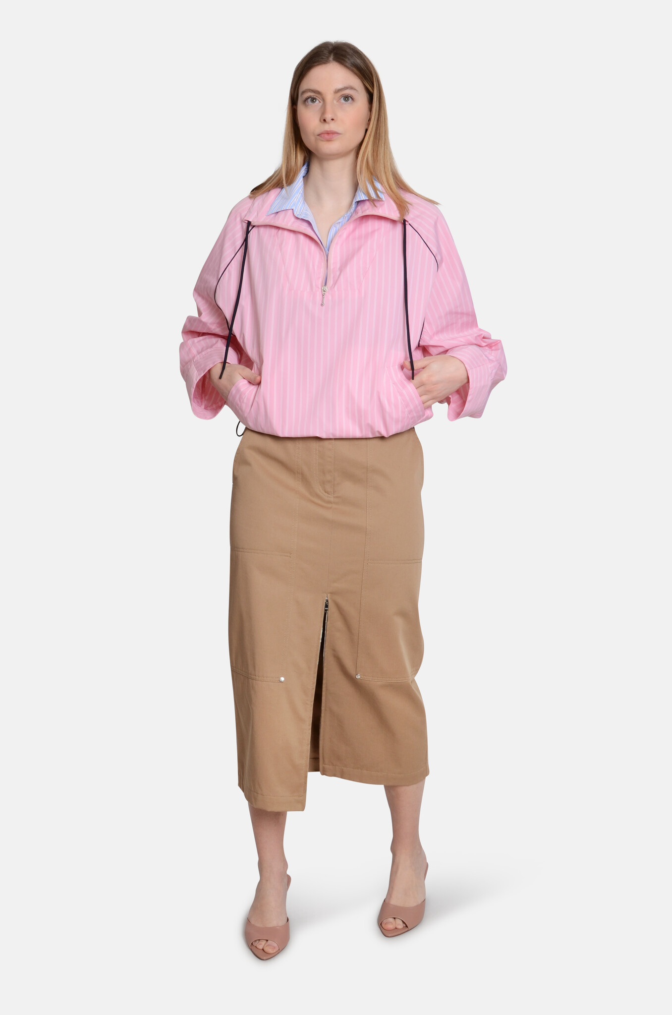 Beige Midi Pencil Skirt-5