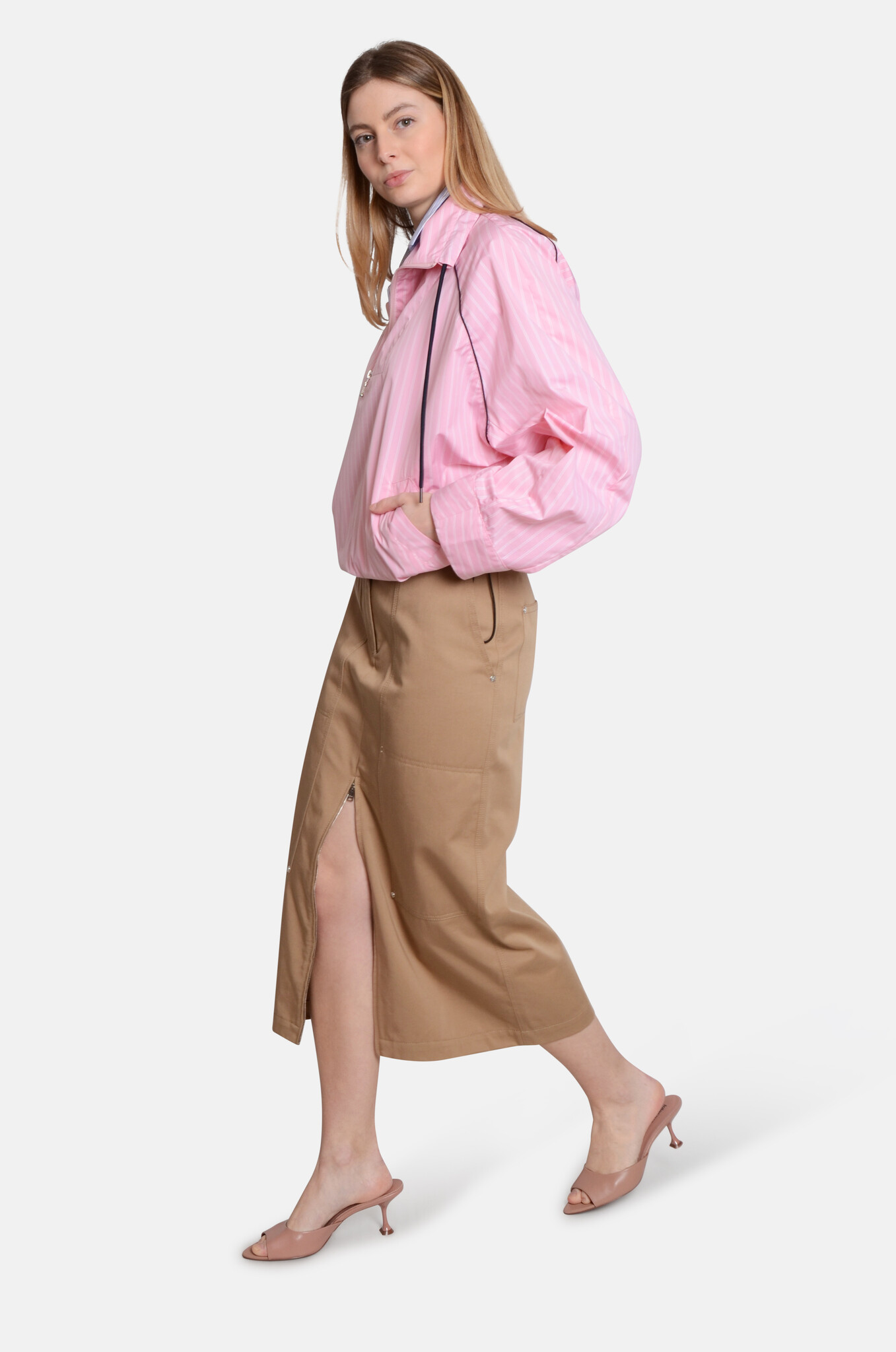 Beige Midi Pencil Skirt-2