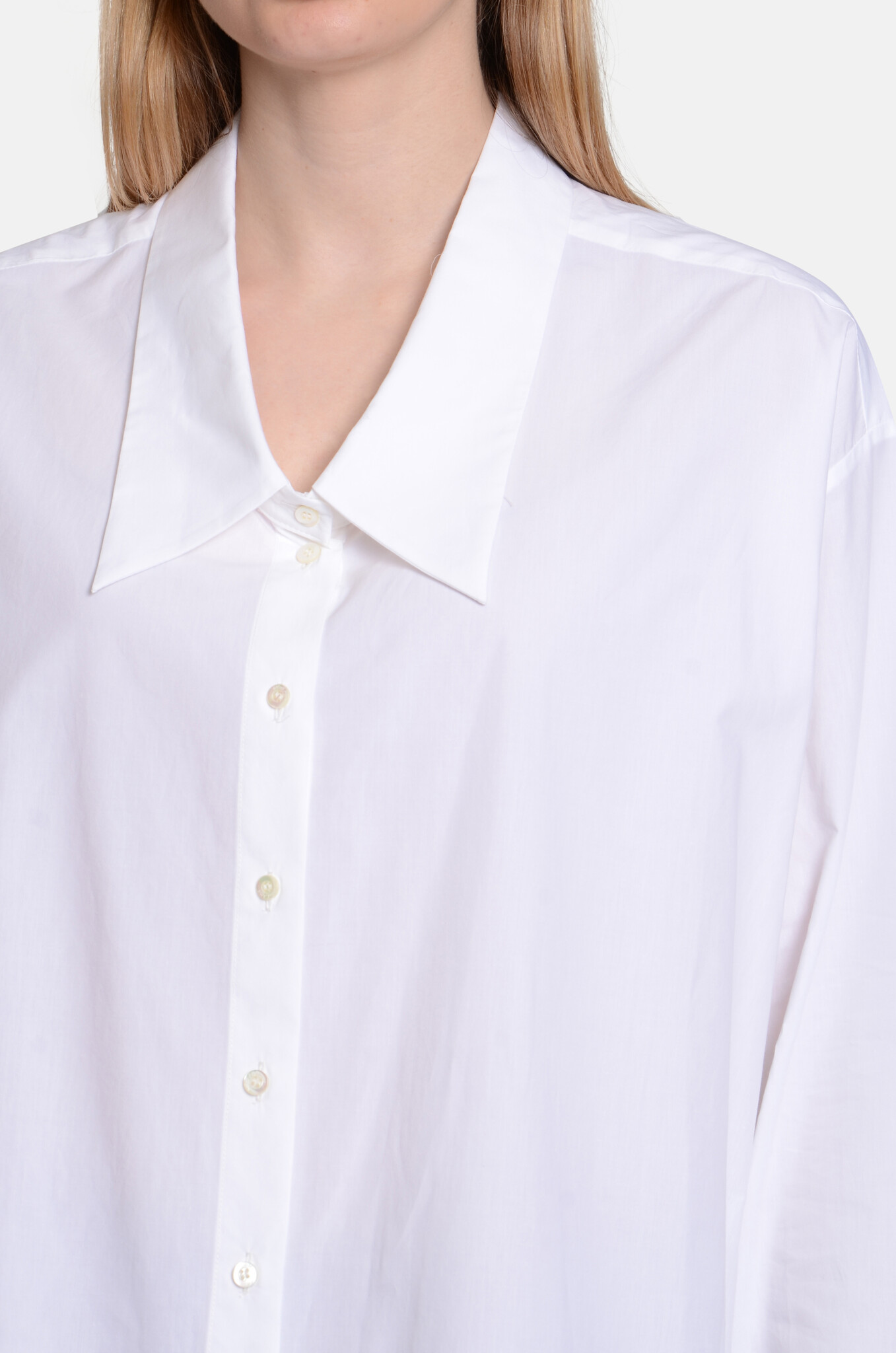 Poplin Shirt with Wide Collar Bianco-5