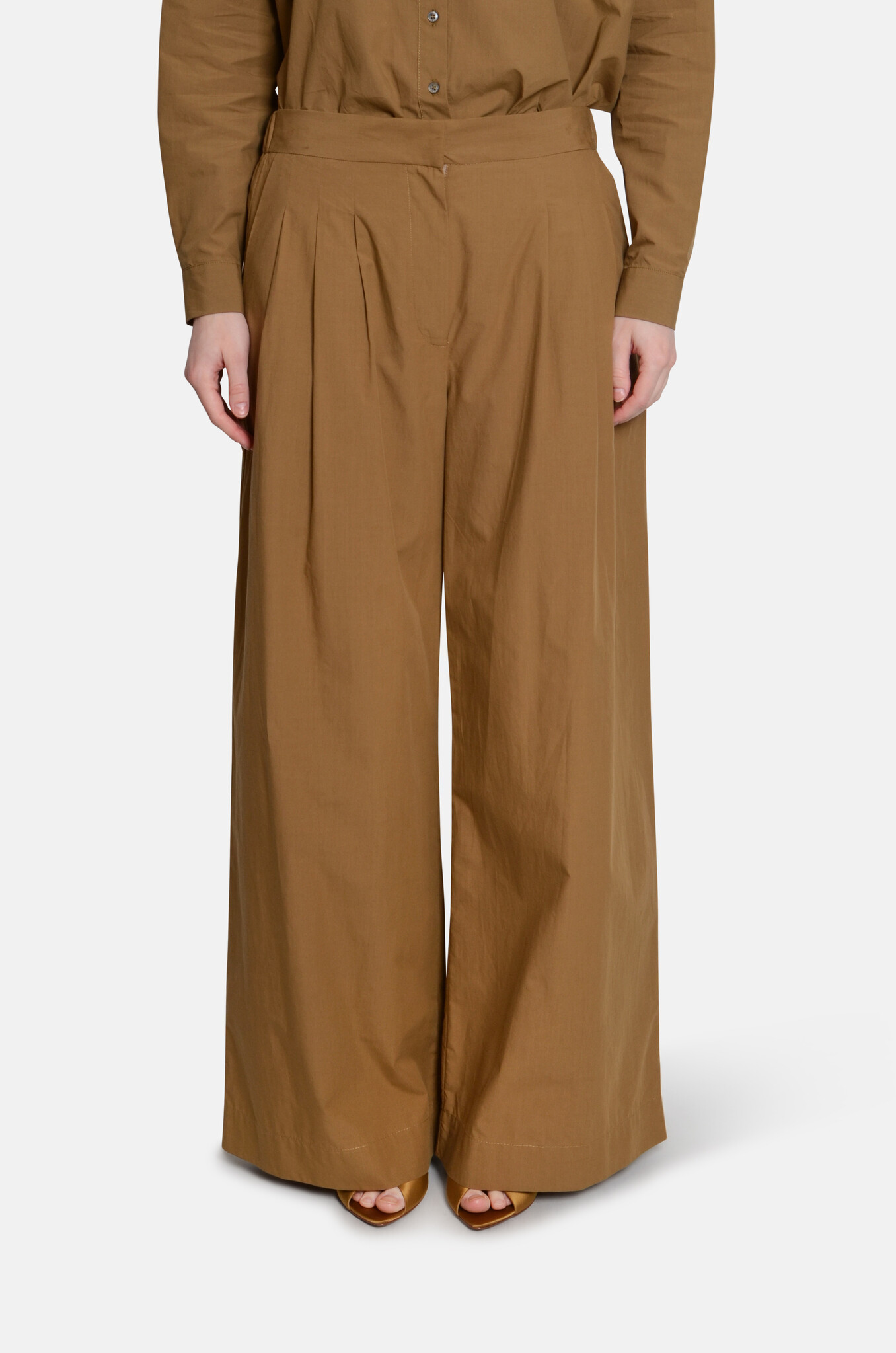 Wide Trousers with Pleats in Rhum-1