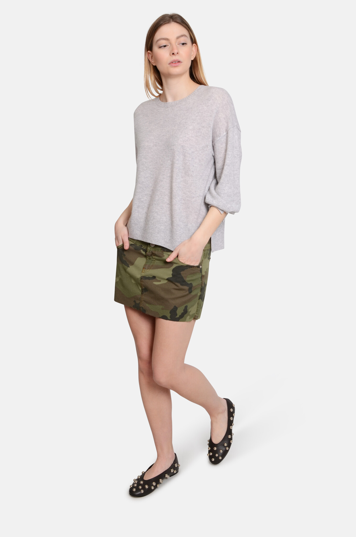 Caterina Cashmere Knit in Light Heather Grey-2