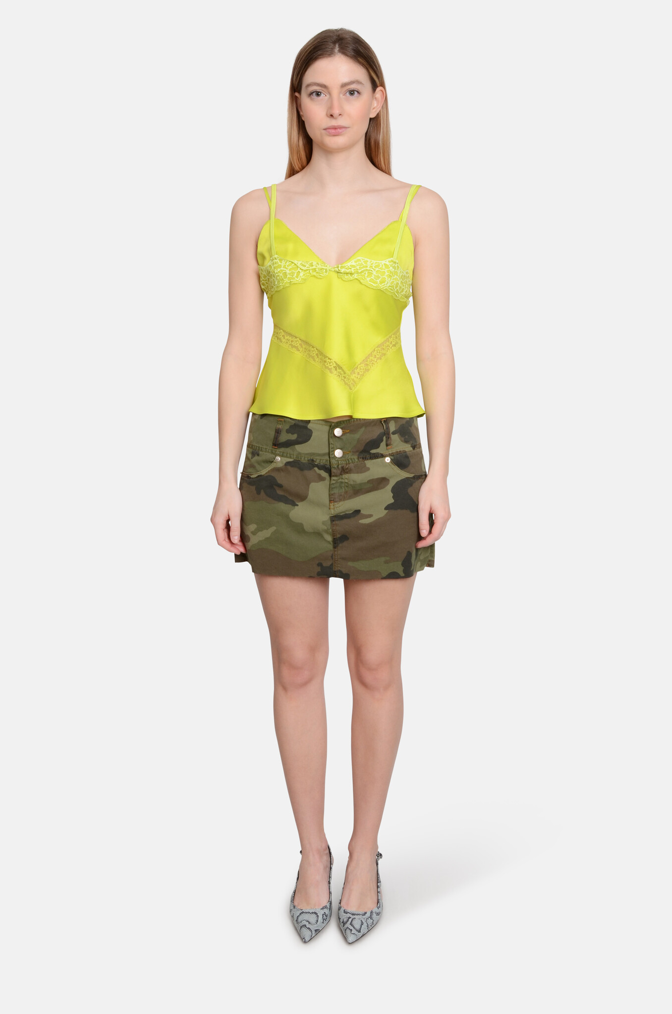 Lace V-Neck Tank Top Lime Green-5