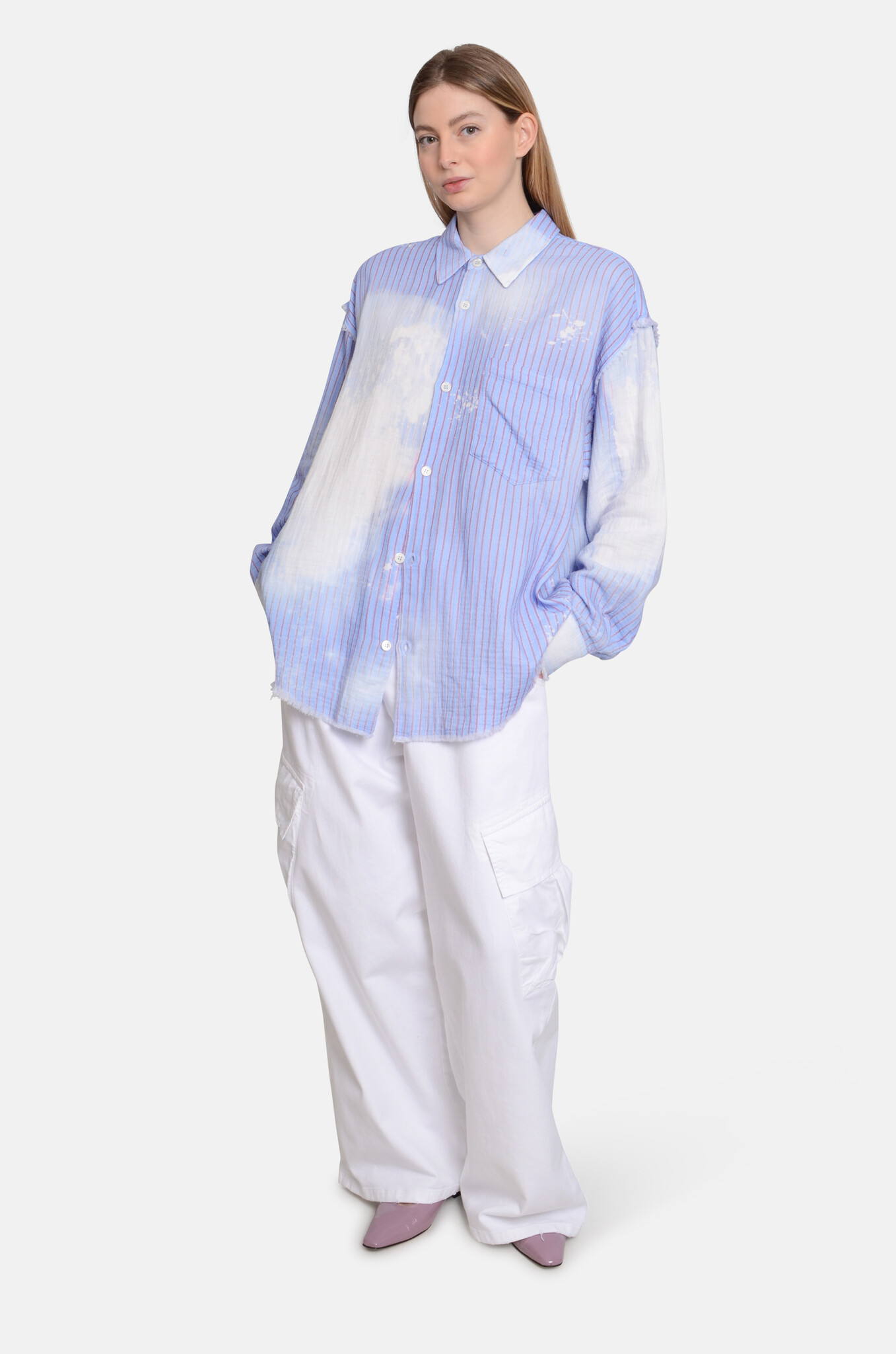 Harvey Shirt Striped Destressed Blue-2