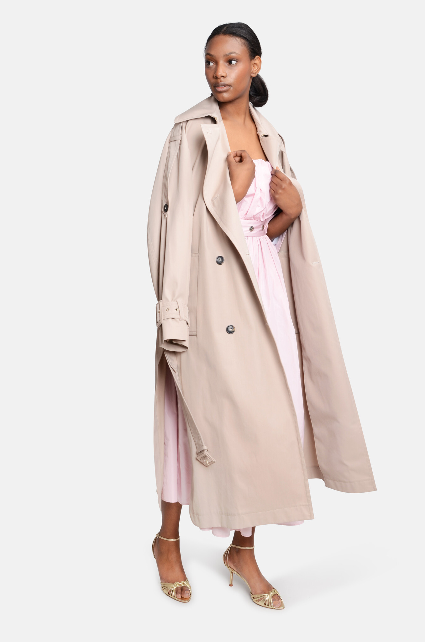 Long Water-Repellent Trench Coat Beige-2