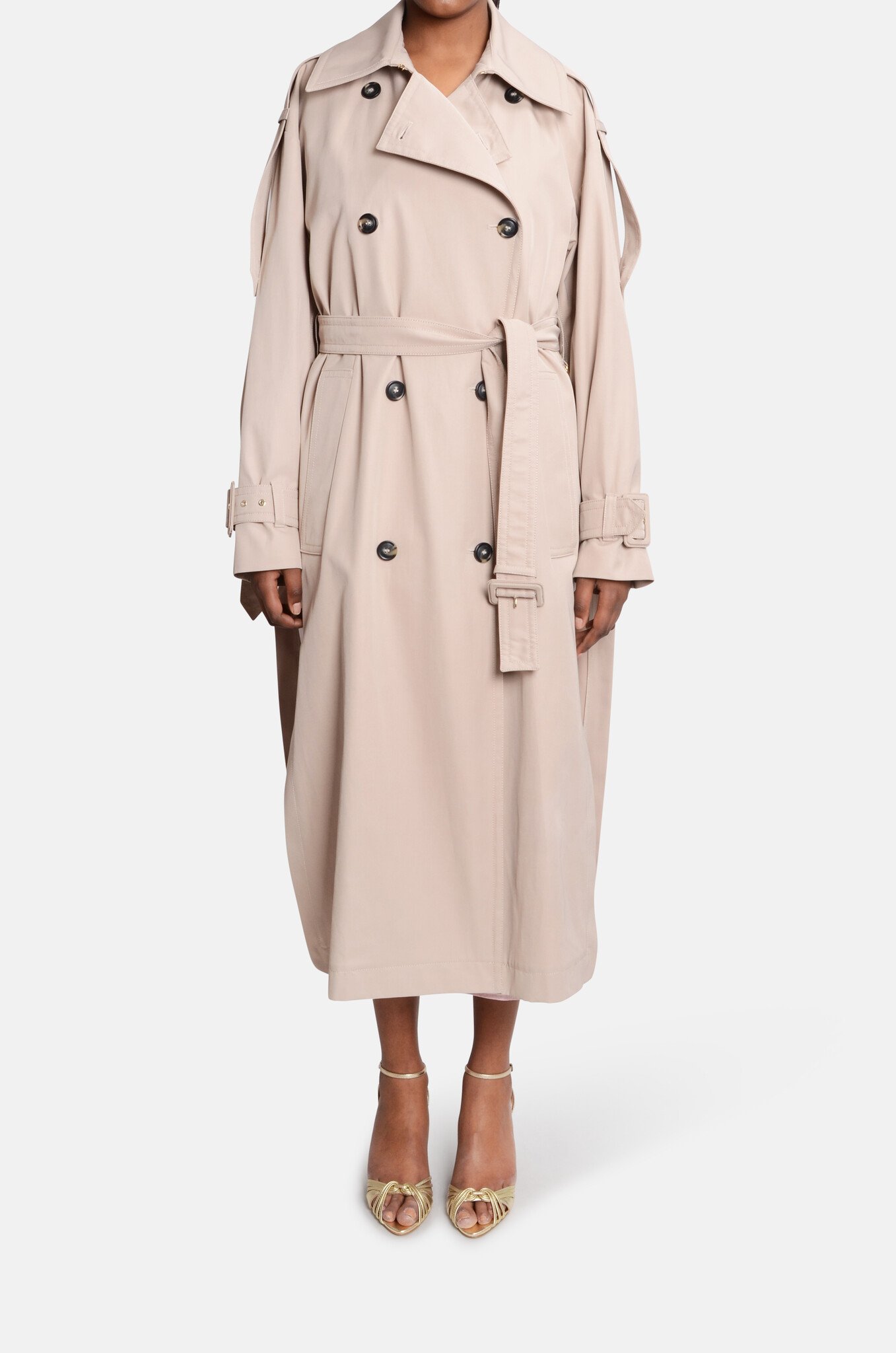 Long Water-Repellent Trench Coat Beige-1