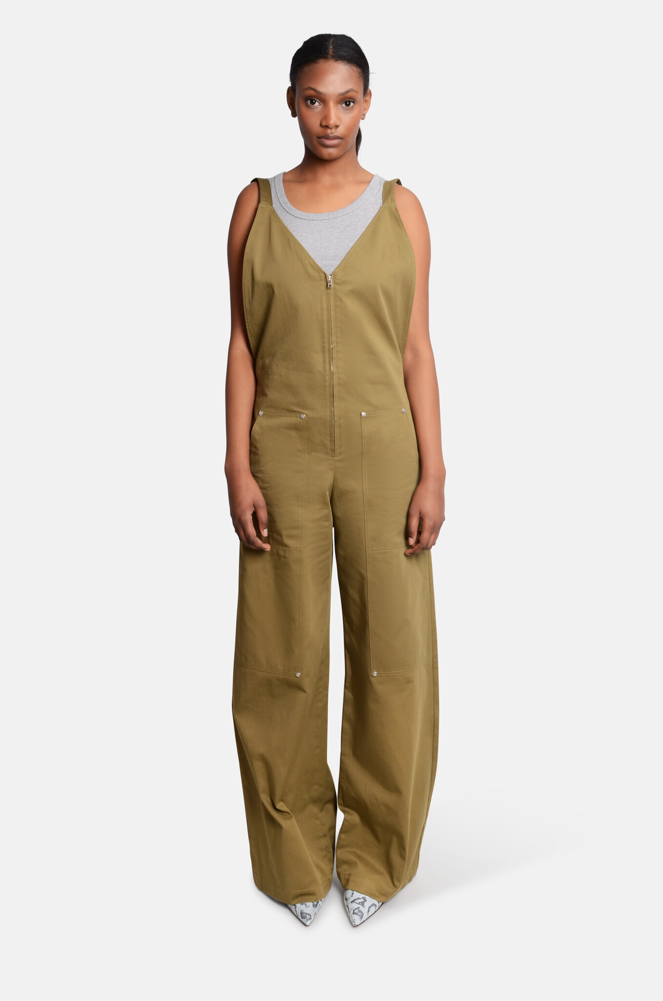 Pocket-Detail Jumpsuit in Olive Green-1