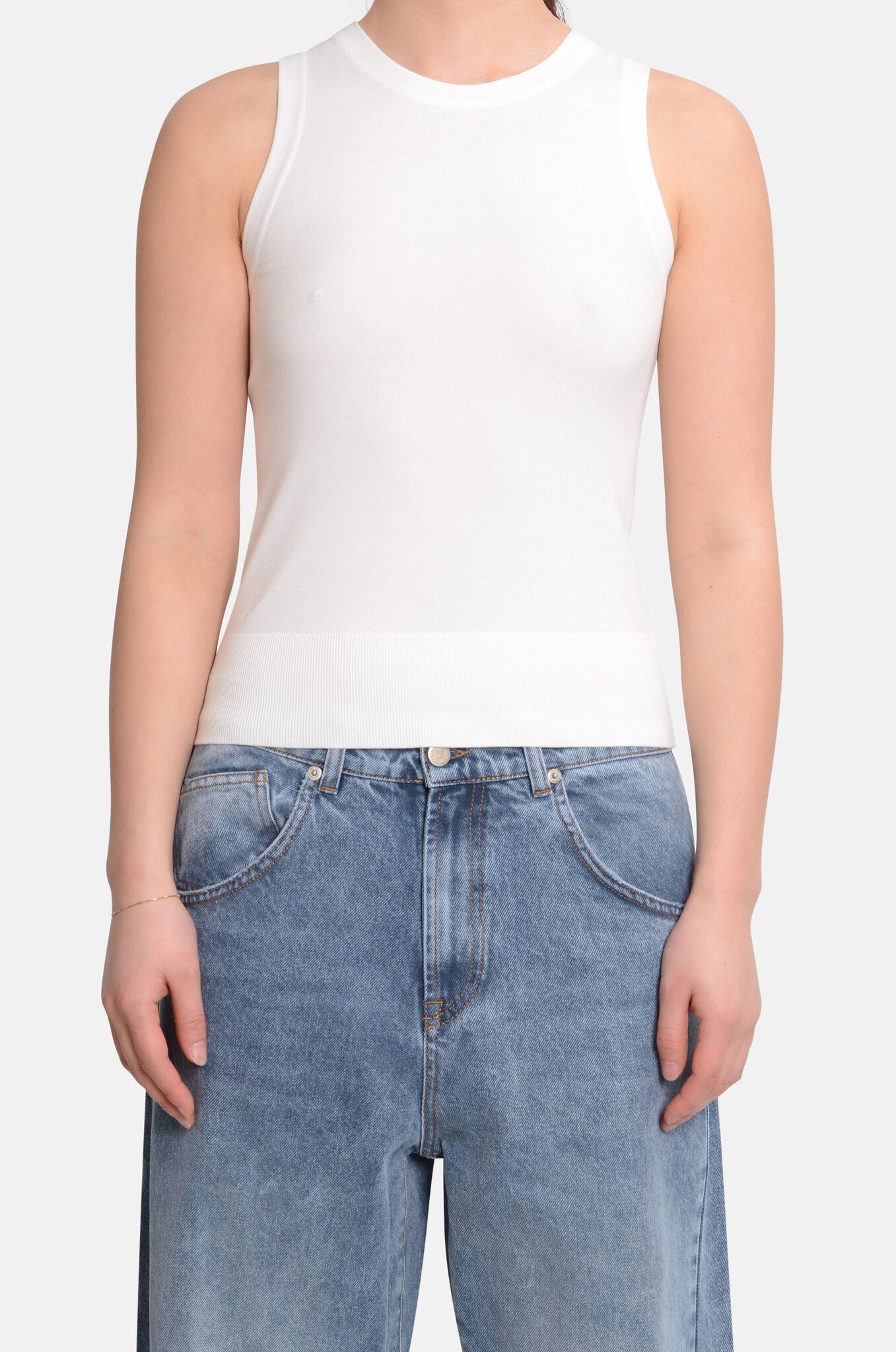 Essential Sleeveless Knit Top Off White-1