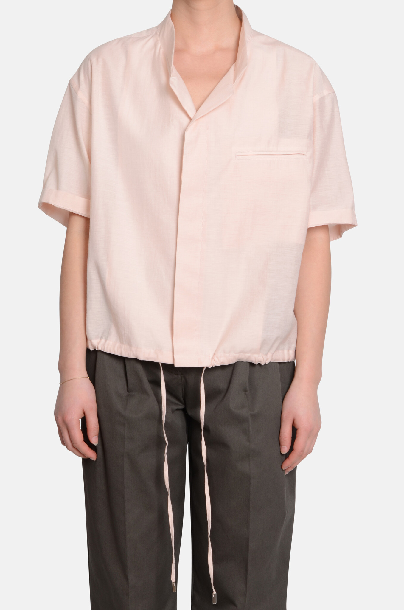 Casual Drawstring Shirt Light Pink-1