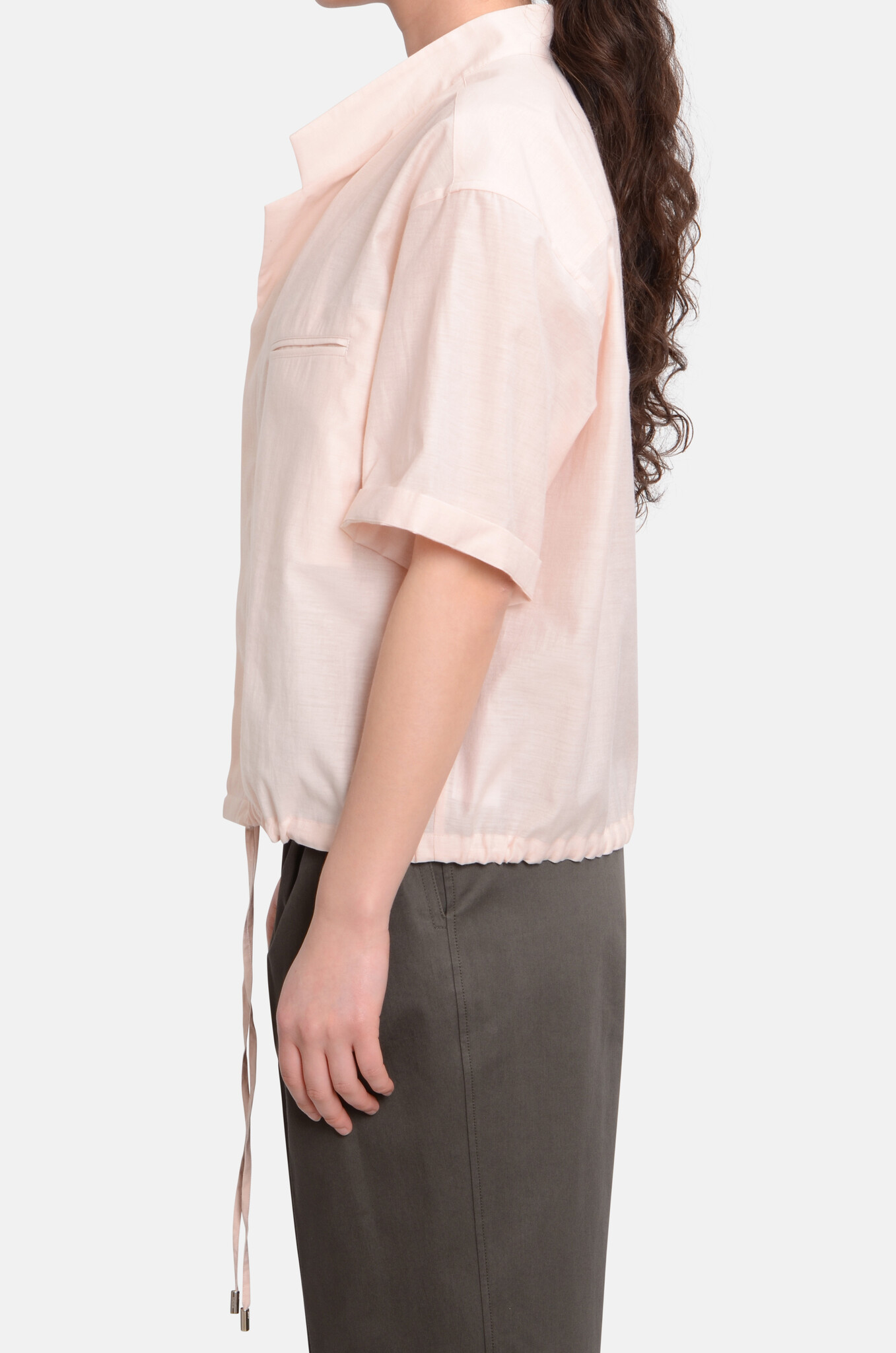 Casual Drawstring Shirt Light Pink-3