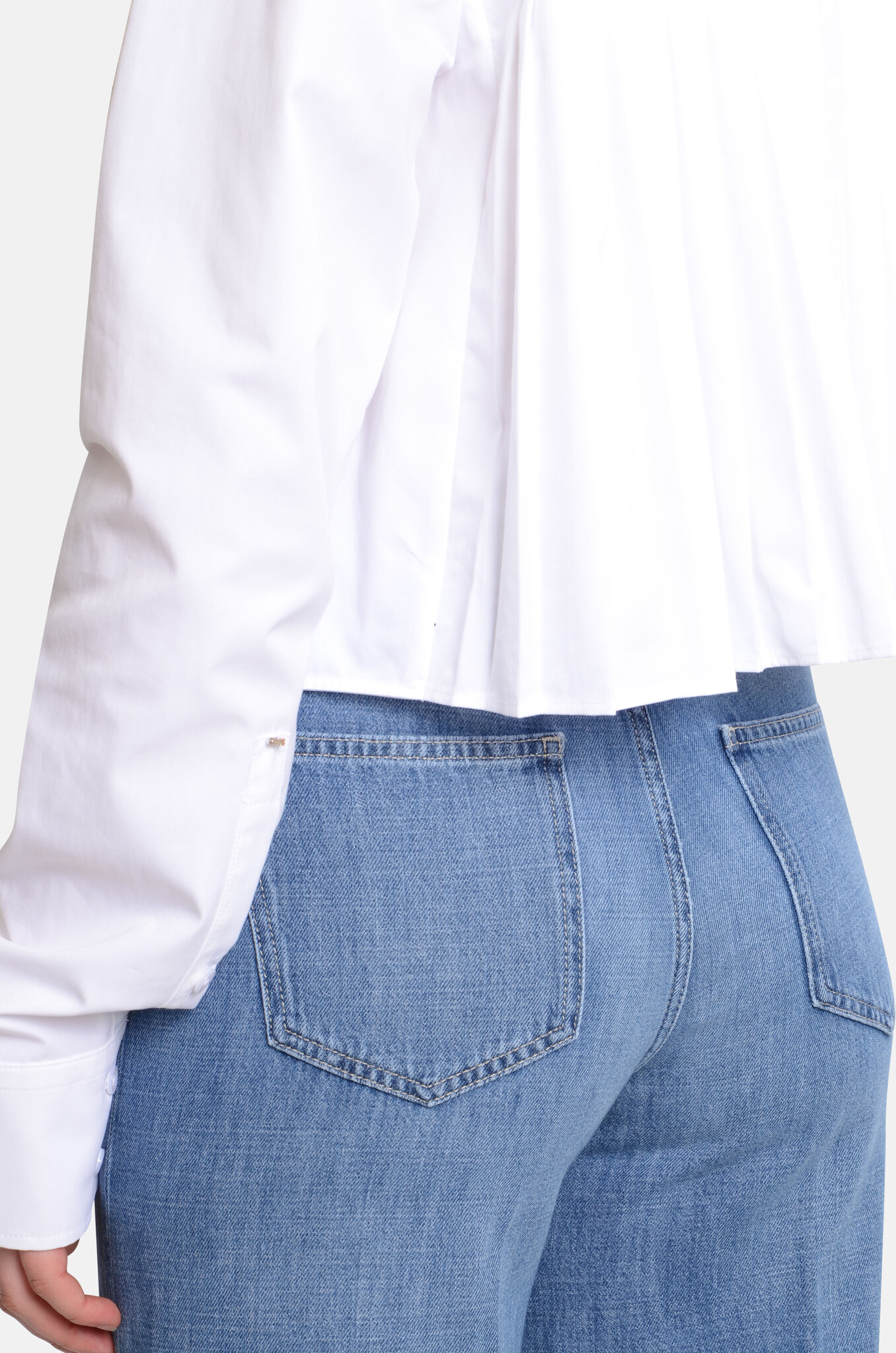 Cotton Cropped Shirt with Pleated Back Optical White-5