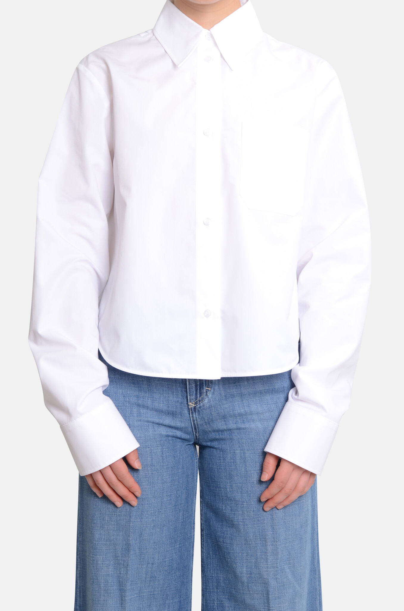 Cotton Cropped Shirt with Pleated Back Optical White-1