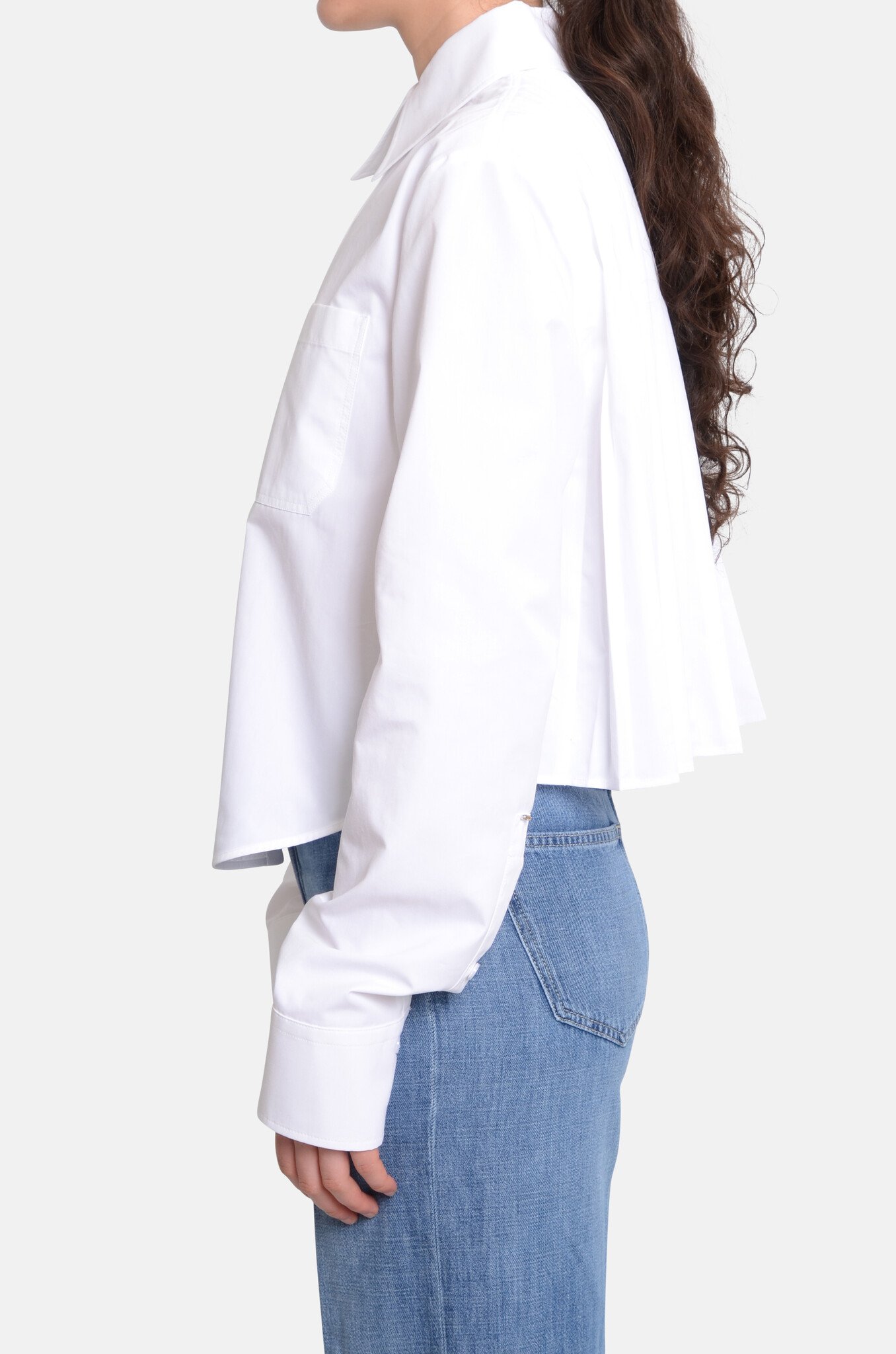 Cotton Cropped Shirt with Pleated Back Optical White-3