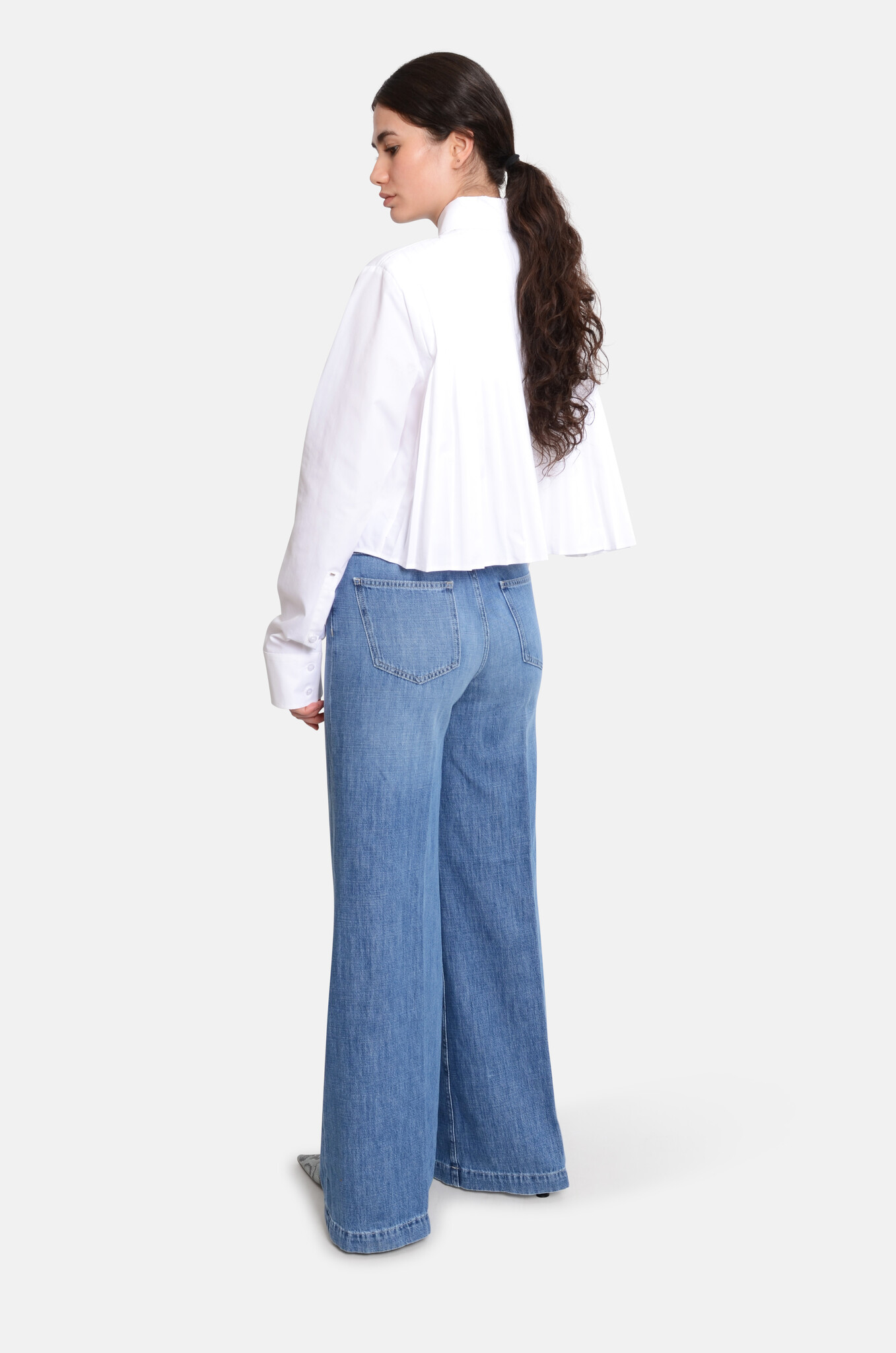Cotton Cropped Shirt with Pleated Back Optical White-2