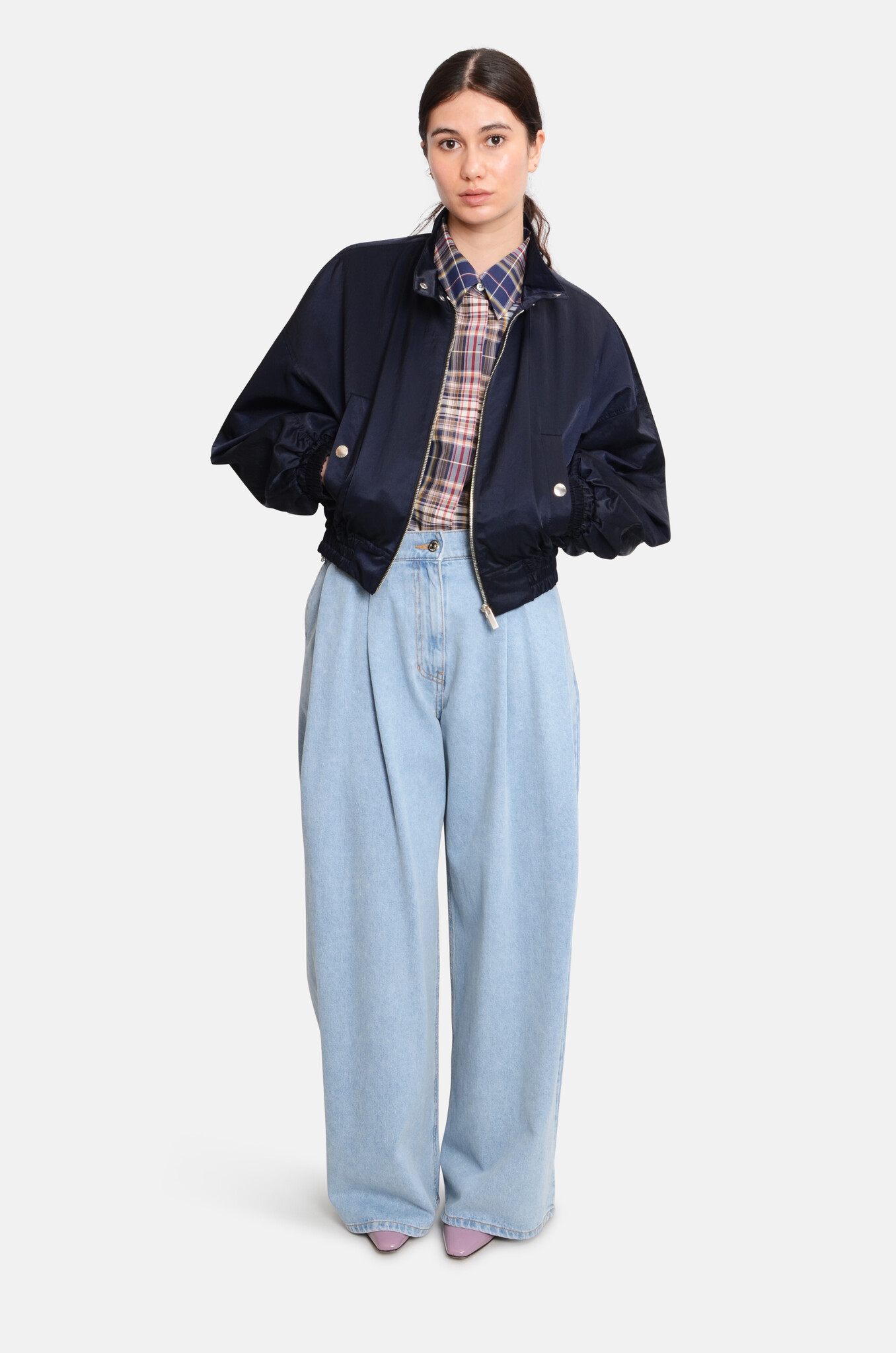 Metallic Zip-Up Bomber Navy-2