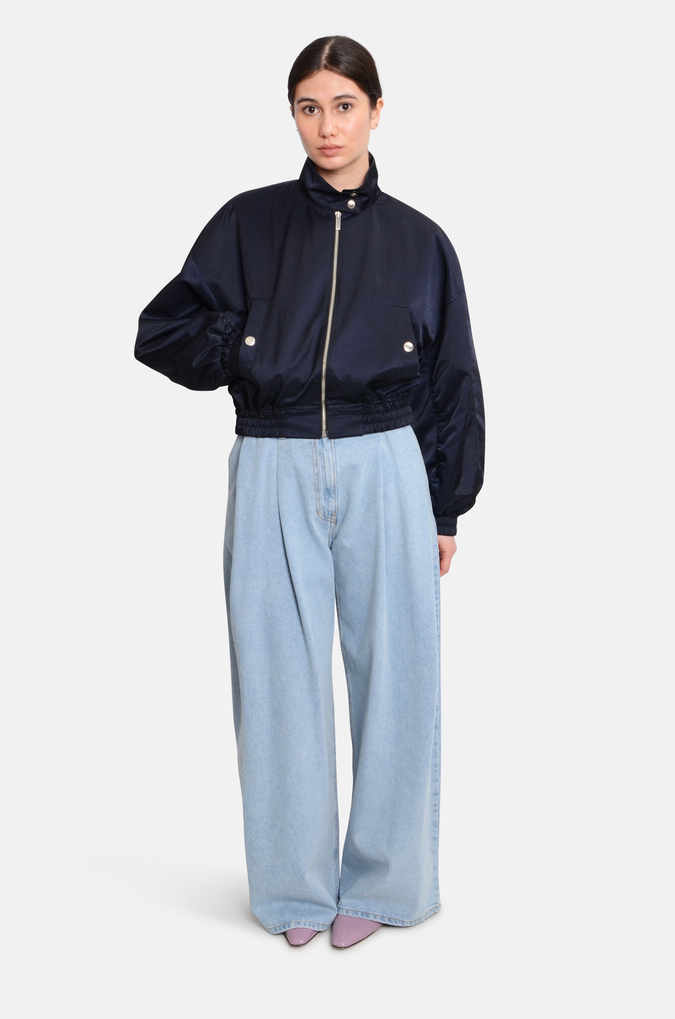 Metallic Zip-Up Bomber Navy-6