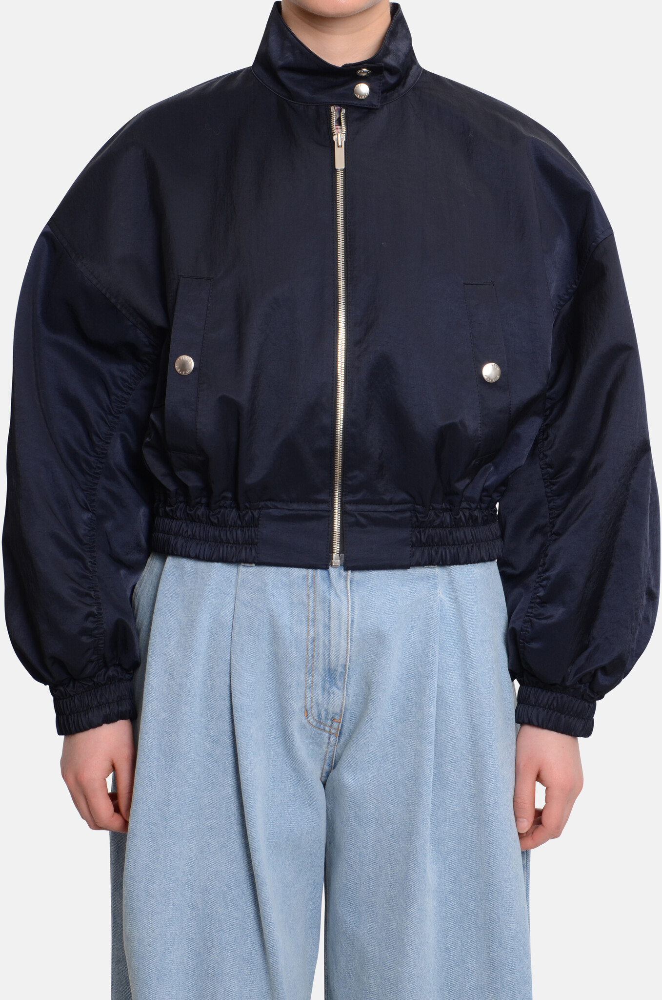 Metallic Zip-Up Bomber Navy-1