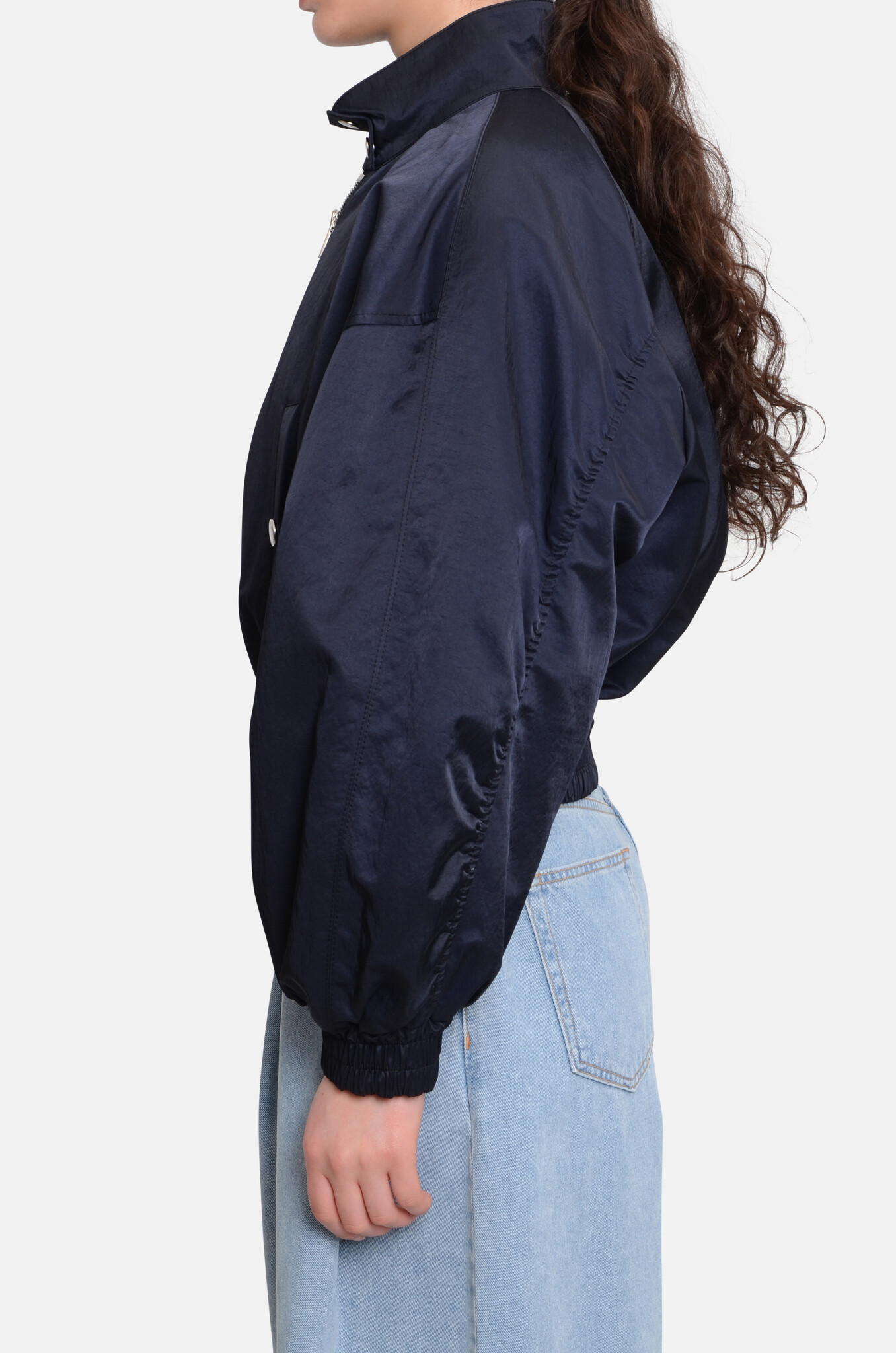Metallic Zip-Up Bomber Navy-3