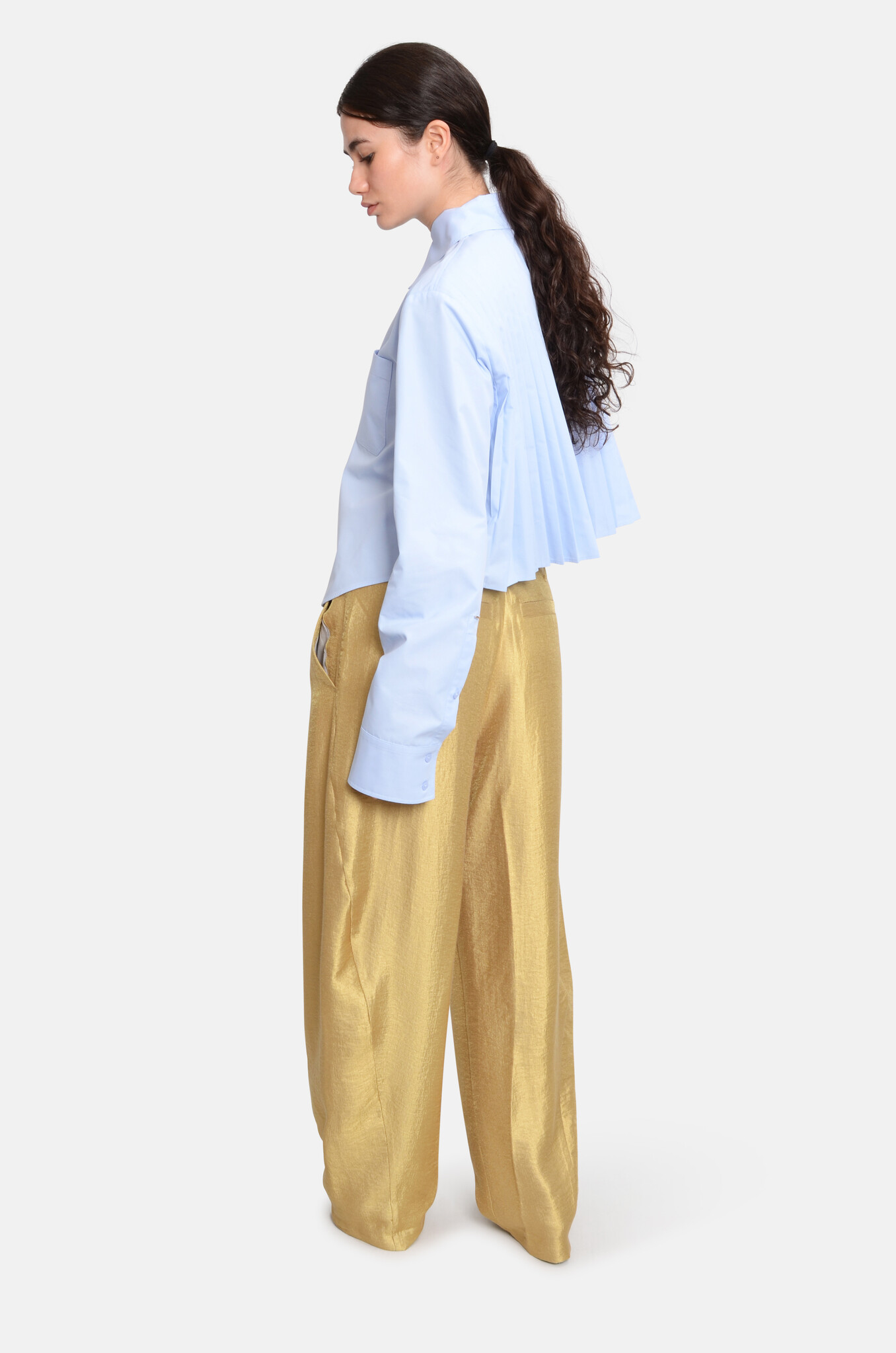 Cotton Cropped Shirt with Pleated Back Azure-2