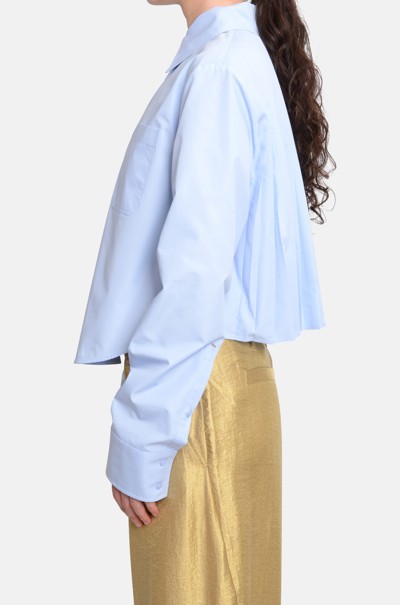 Cotton Cropped Shirt with Pleated Back Azure-3