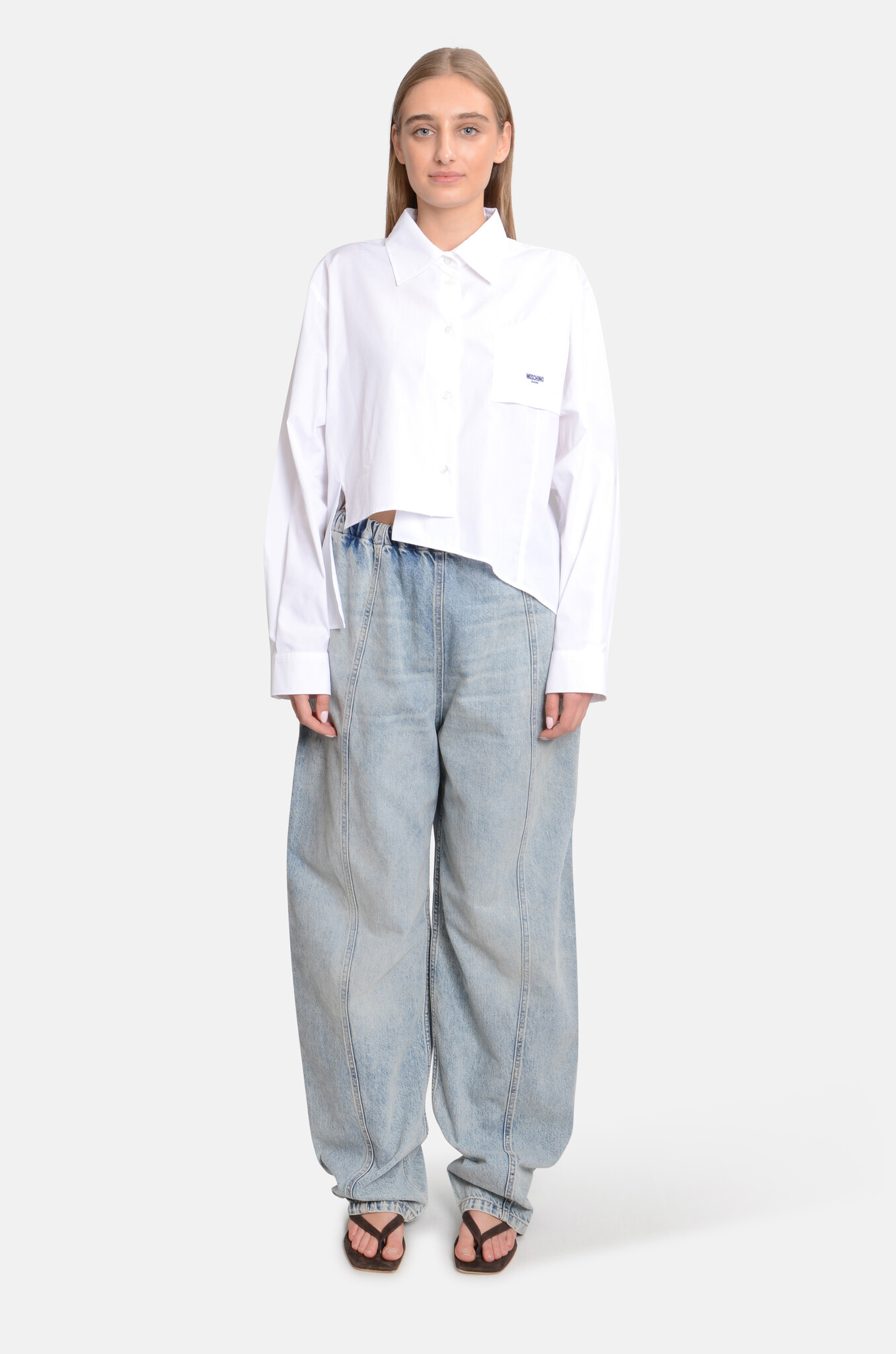 Assymetric shirt in Multi White-5