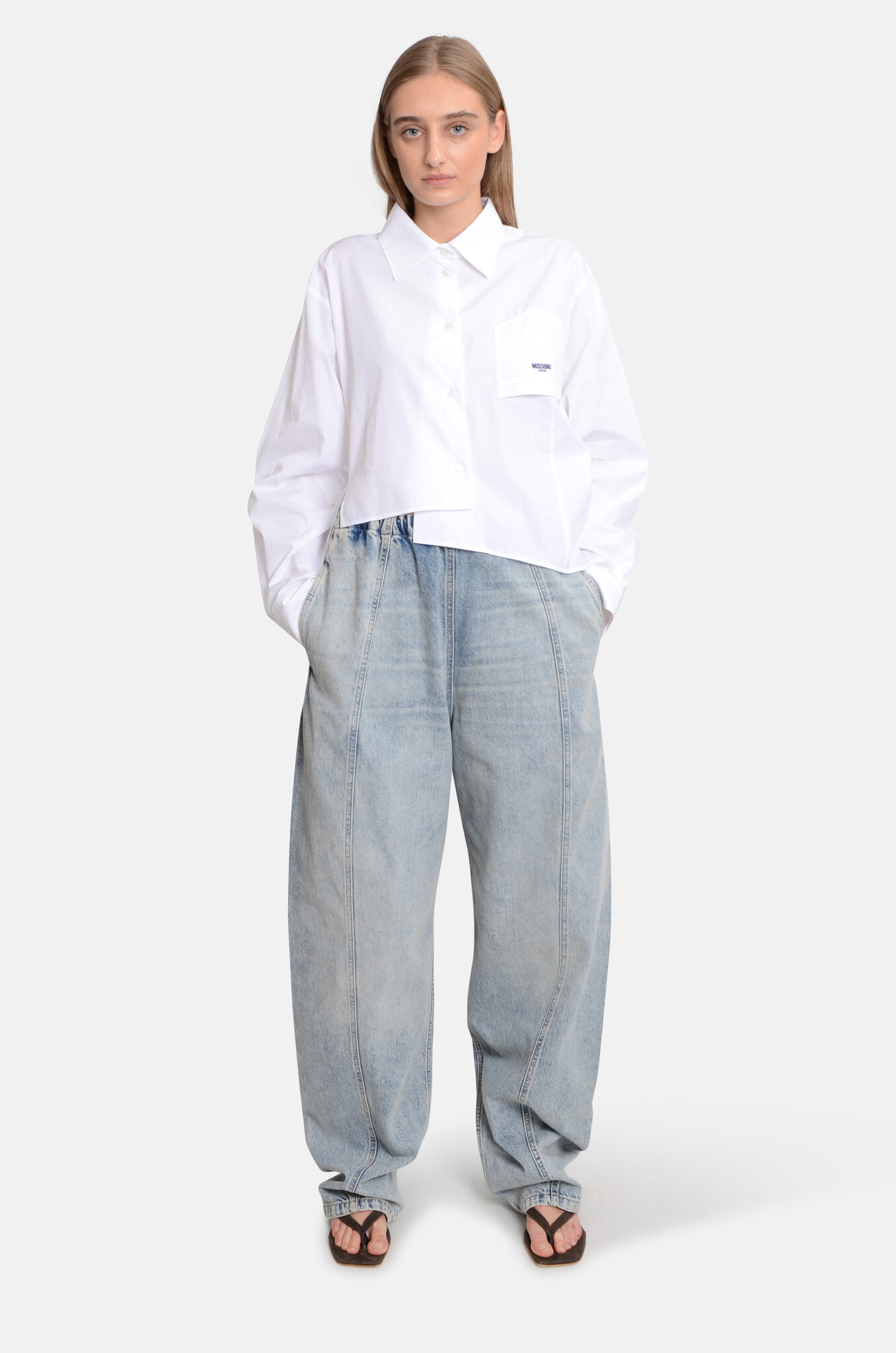 Assymetric shirt in Multi White-2