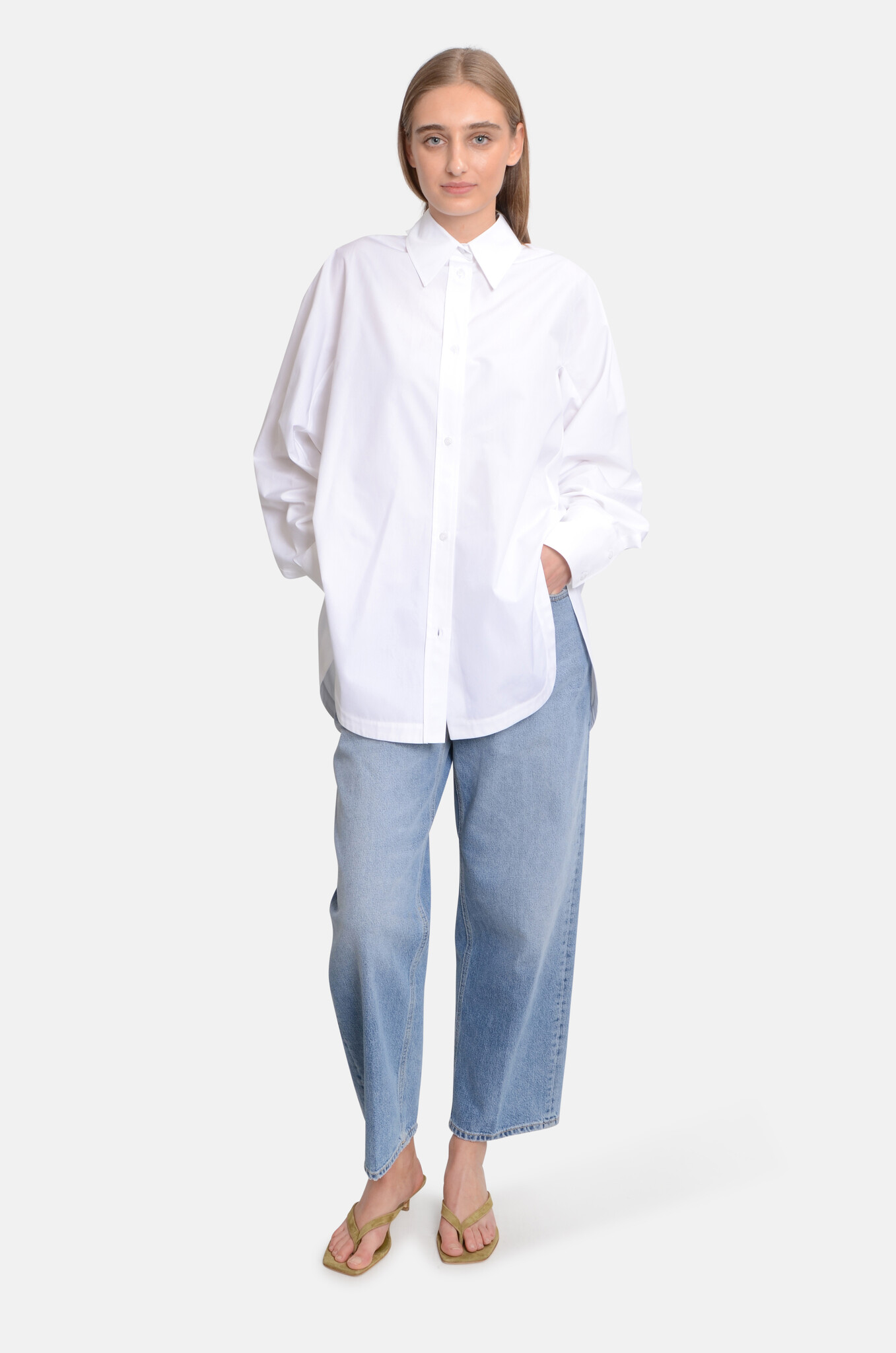 Ovest Oversized Cotton Poplin Shirt White-6