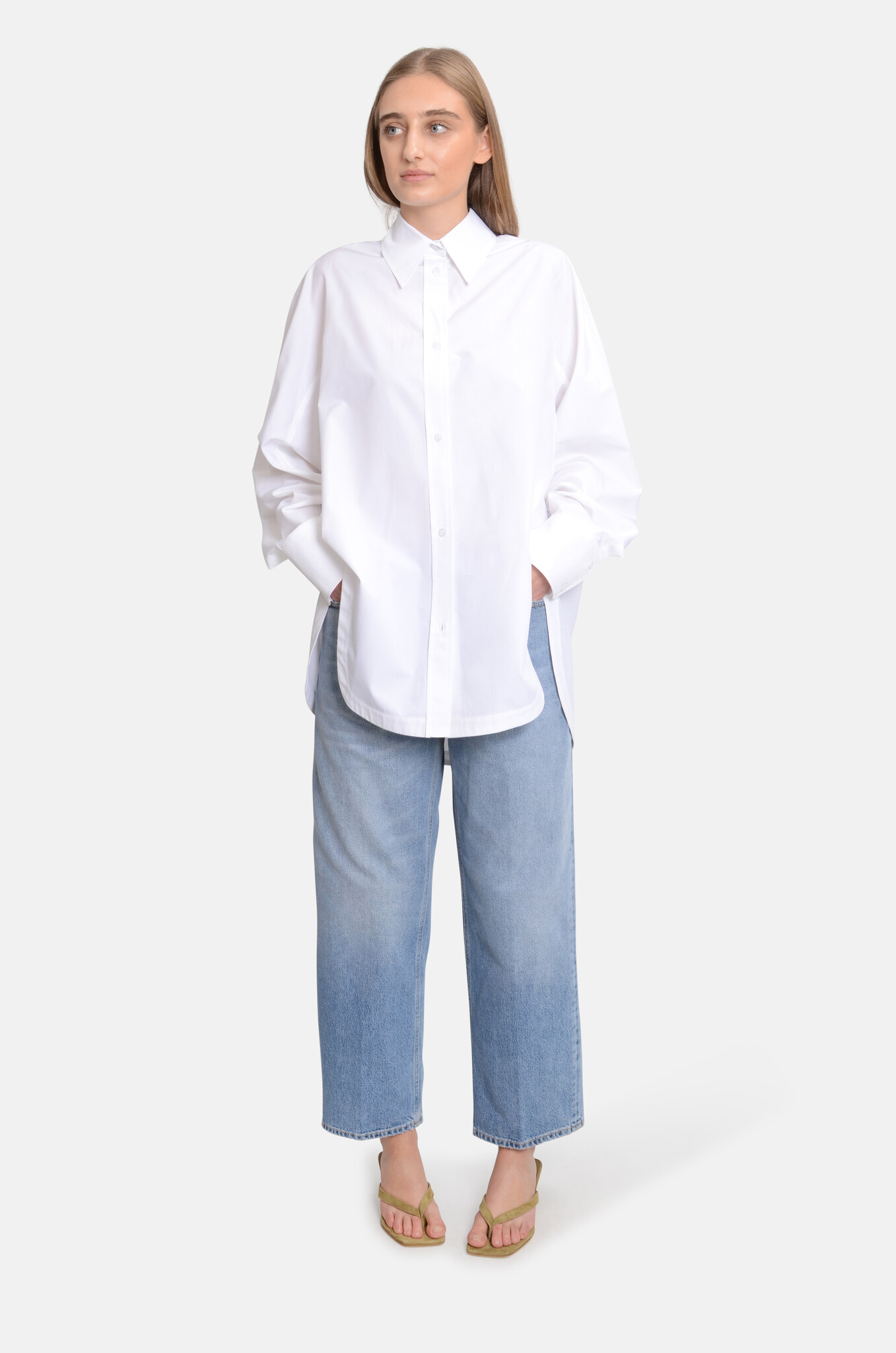 Ovest Oversized Cotton Poplin Shirt White-2