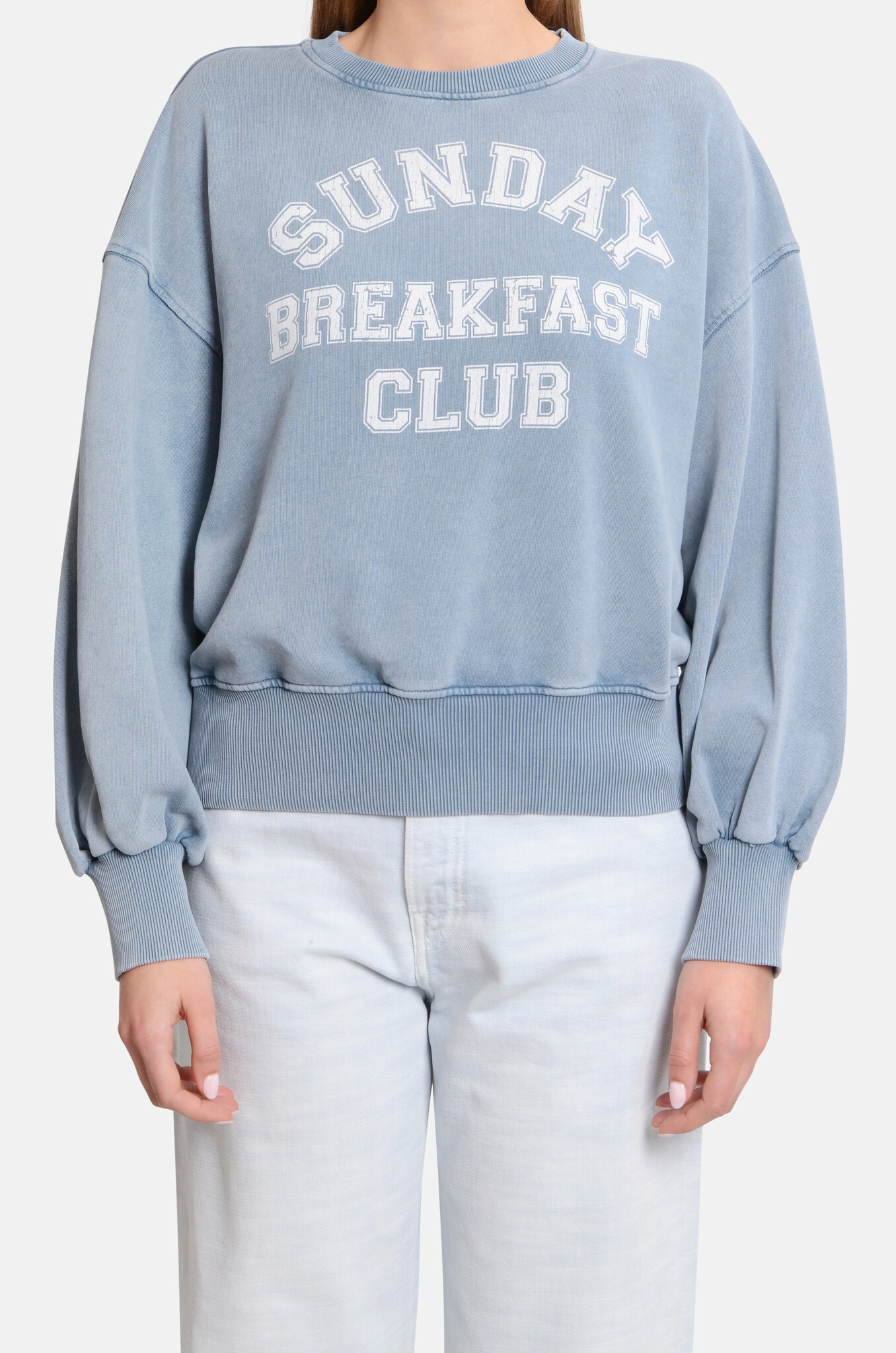 Sunday Breakfast Club Graphic Brushed Sweat in Aegean Blue-1