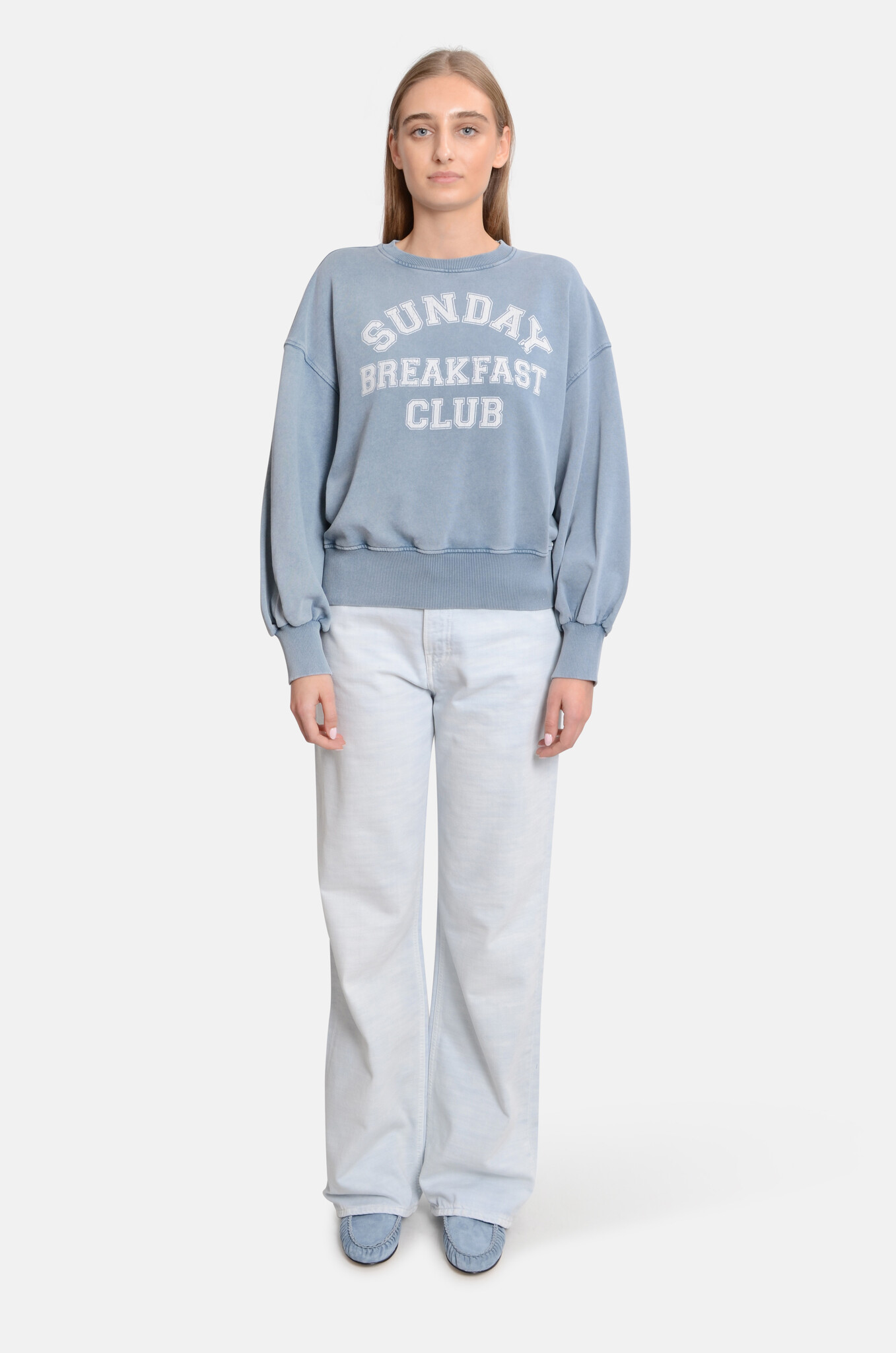 Sunday Breakfast Club Graphic Brushed Sweat in Aegean Blue-5