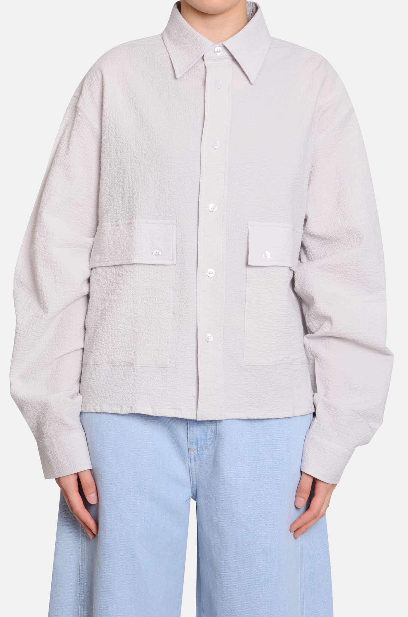Boxy Seersucker Shirt Grey-1