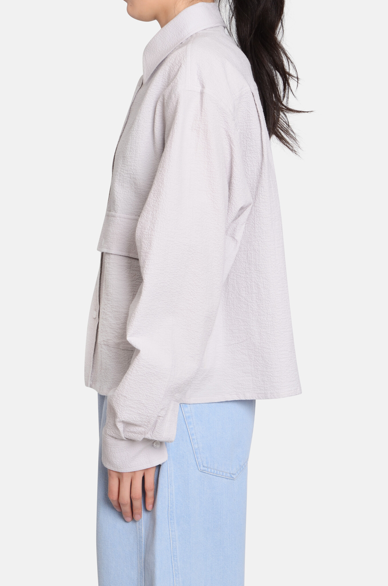 Boxy Seersucker Shirt Grey-3