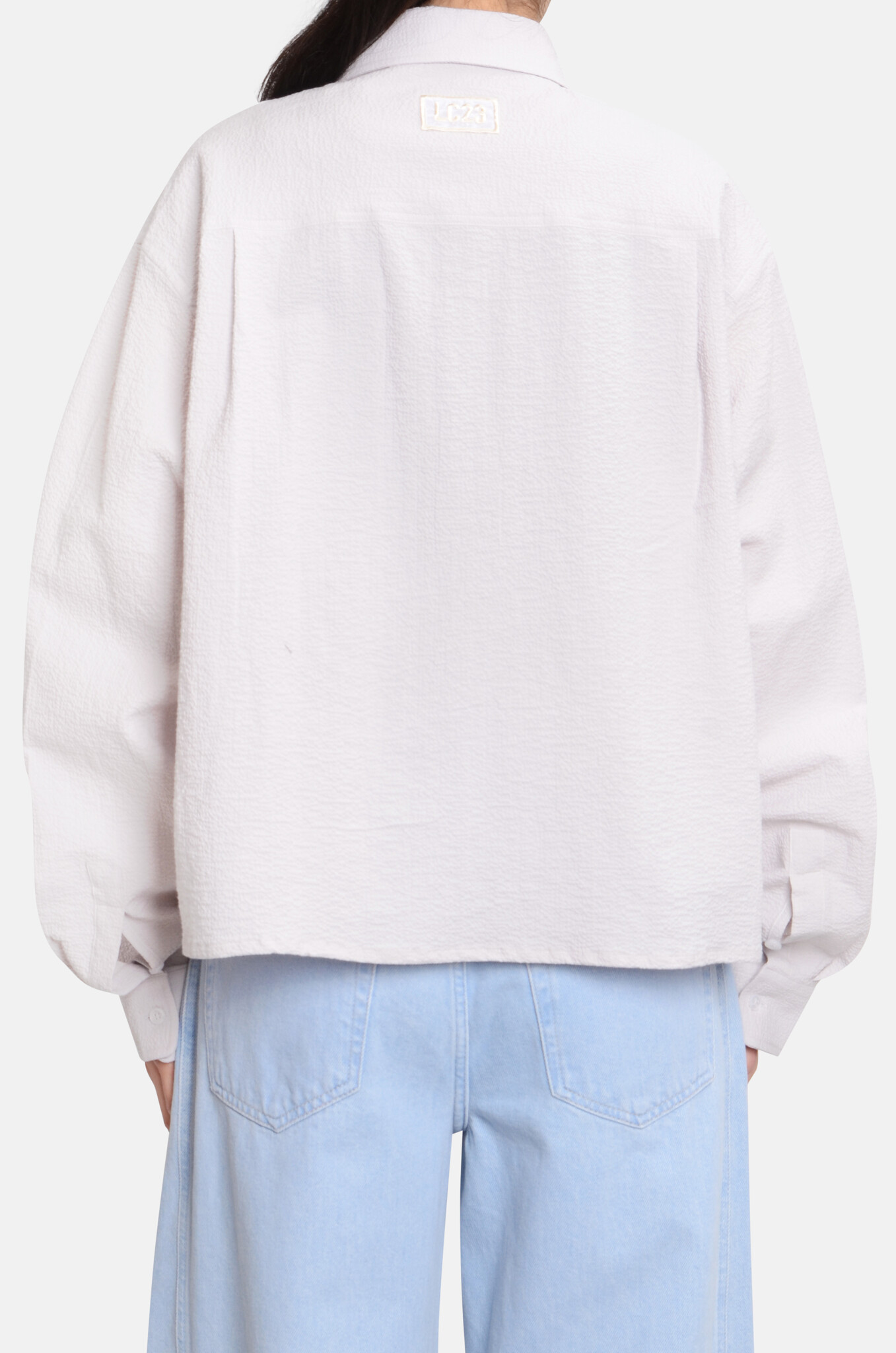 Boxy Seersucker Shirt Grey-4