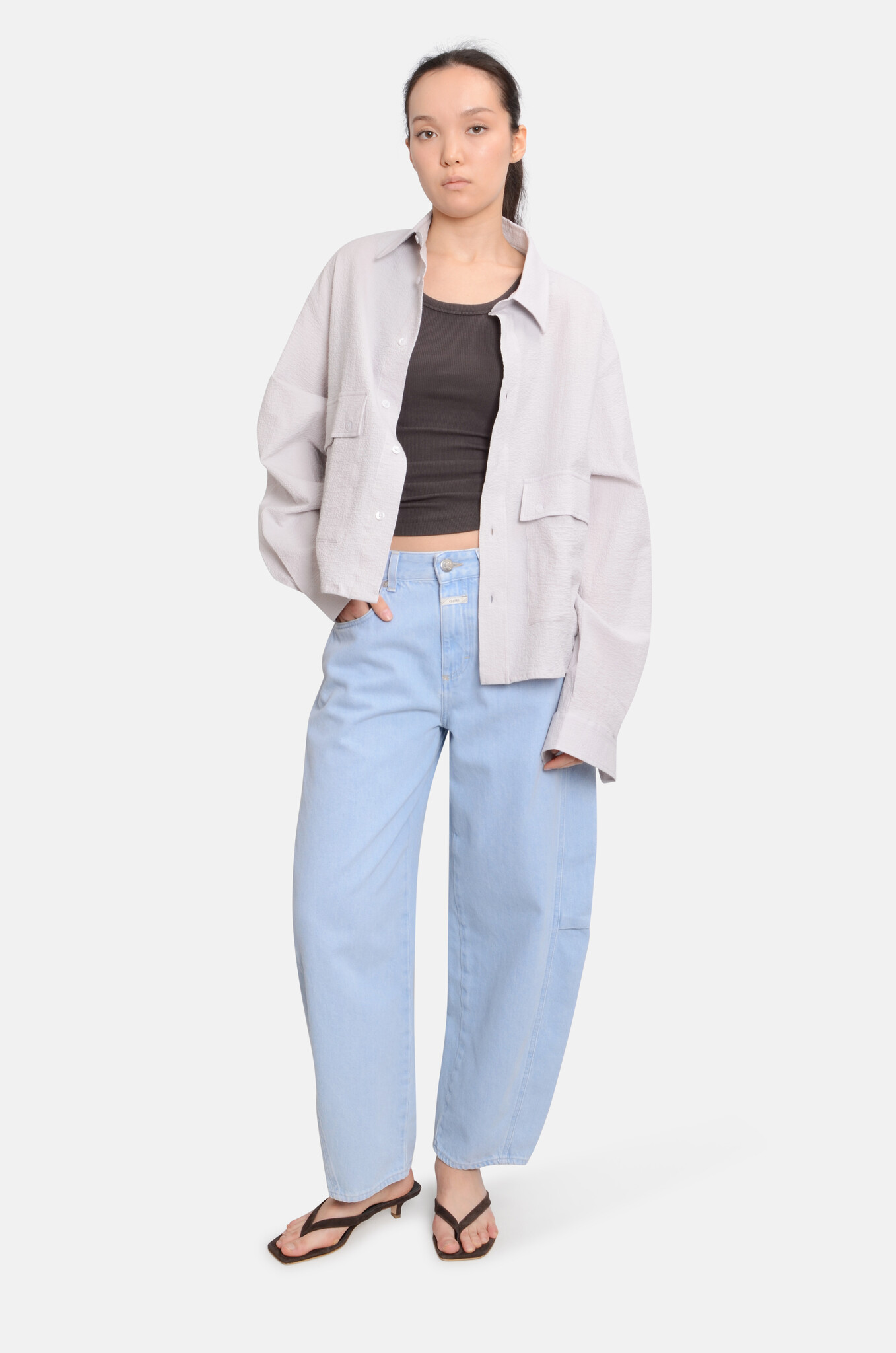 Boxy Seersucker Shirt Grey-2