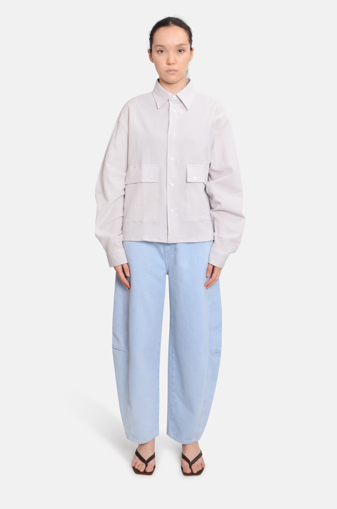 Boxy Seersucker Shirt Grey-7