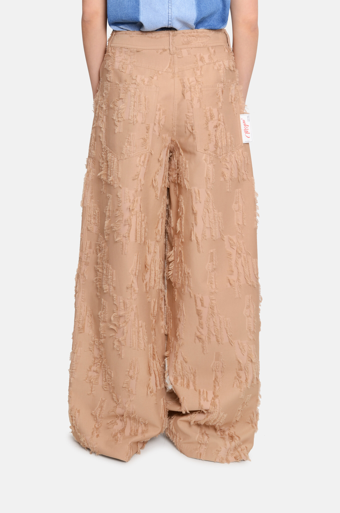 Wide-leg Frayed Fil Coupé Trousers Beige-4