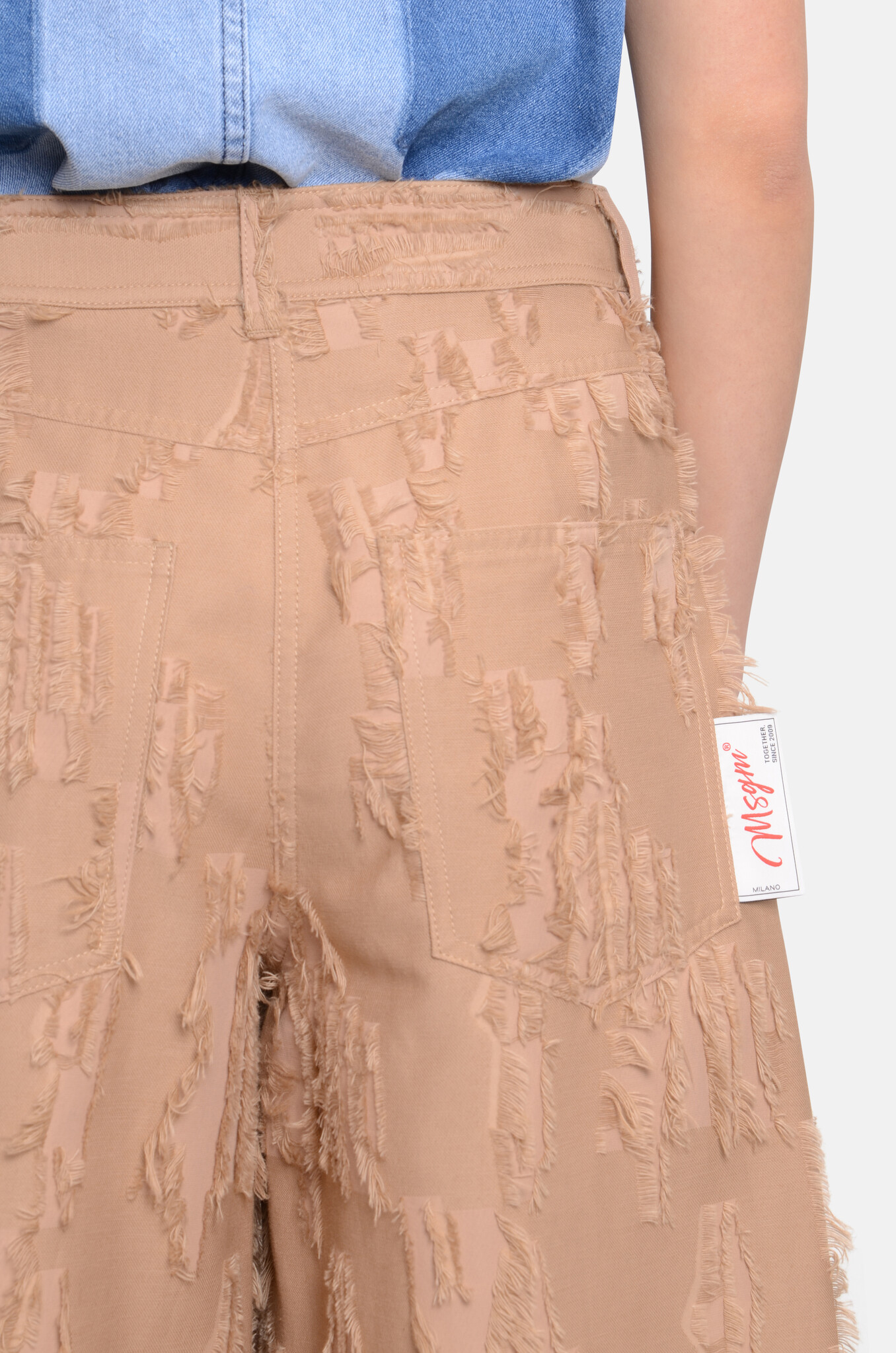 Wide-leg Frayed Fil Coupé Trousers Beige-5