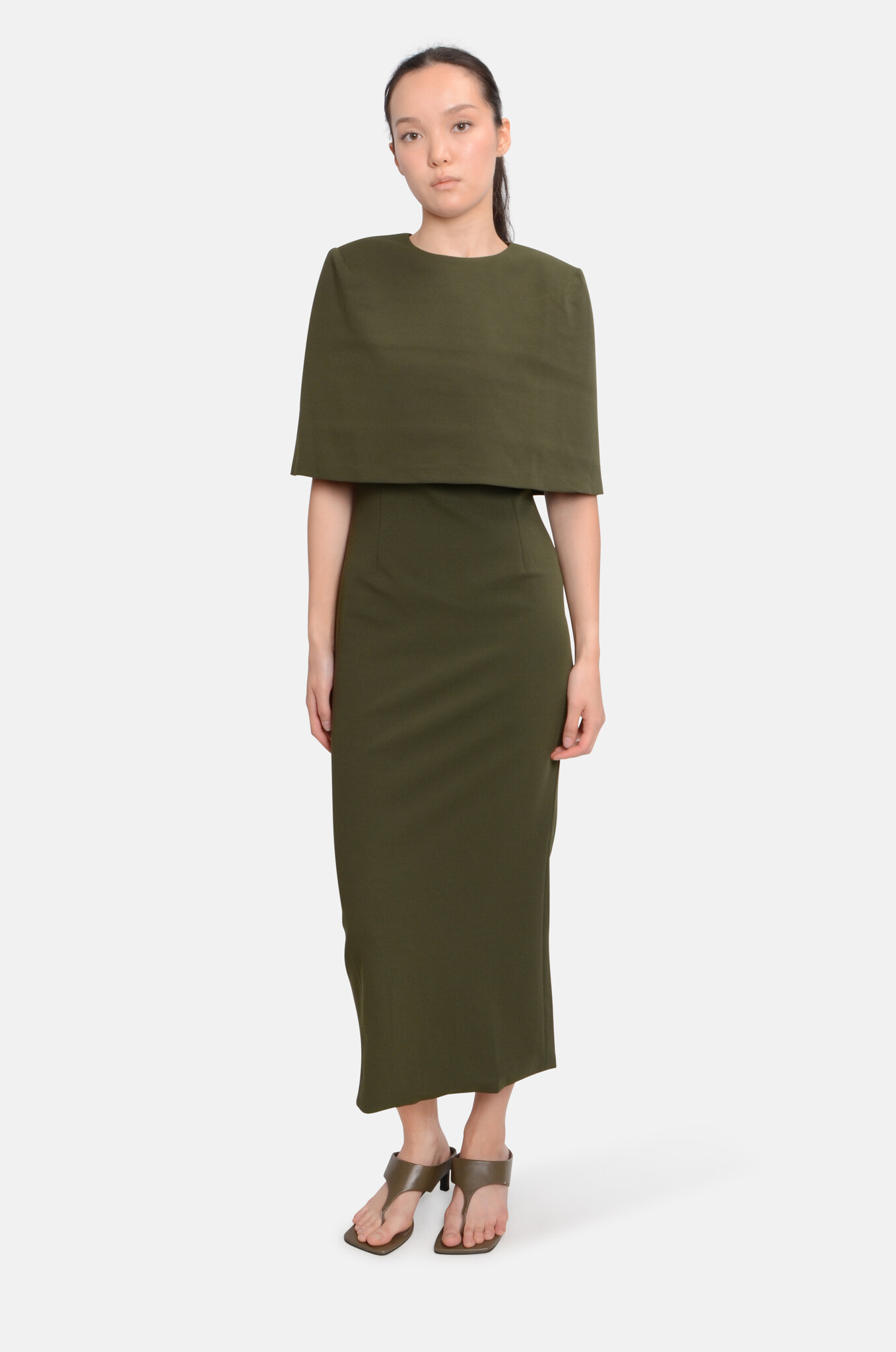 Column Cape Dress Olive-7