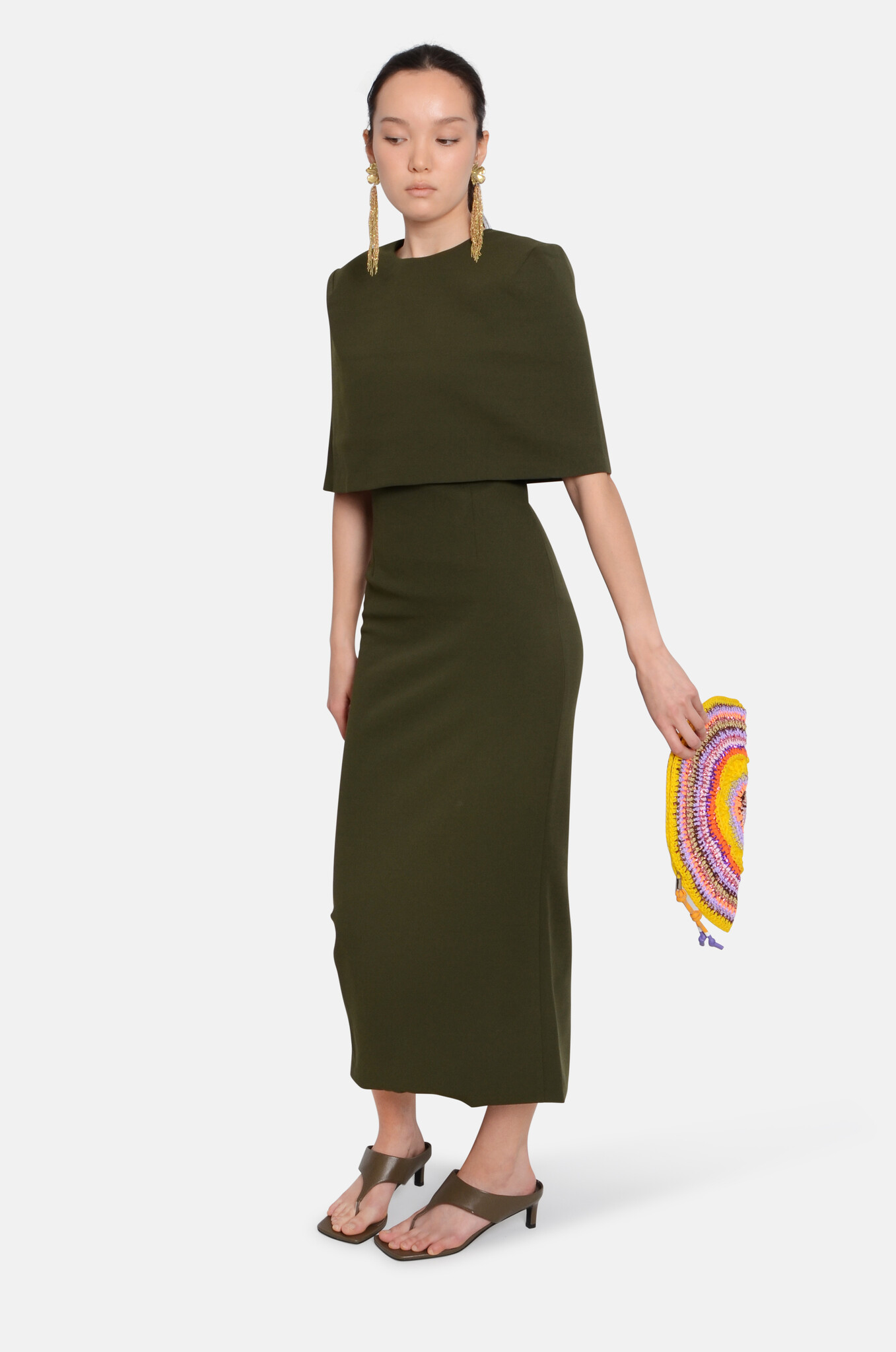 Column Cape Dress Olive-2