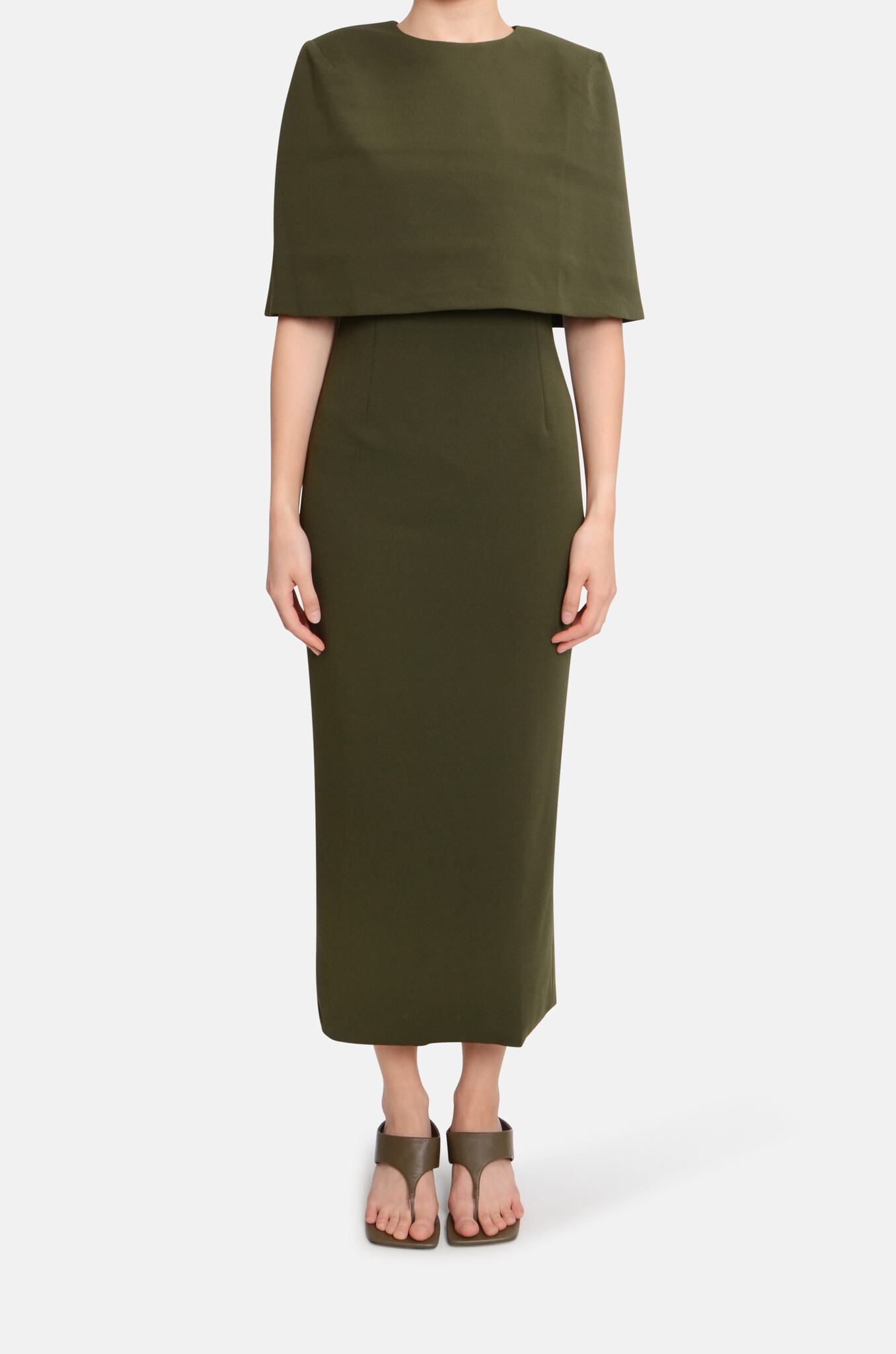 Column Cape Dress Olive-3