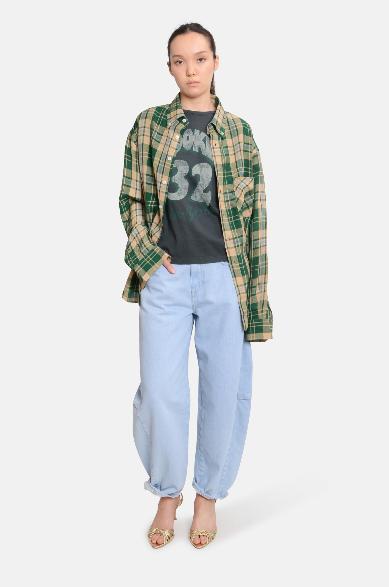 Viscose Check Shirt Green Beige-6