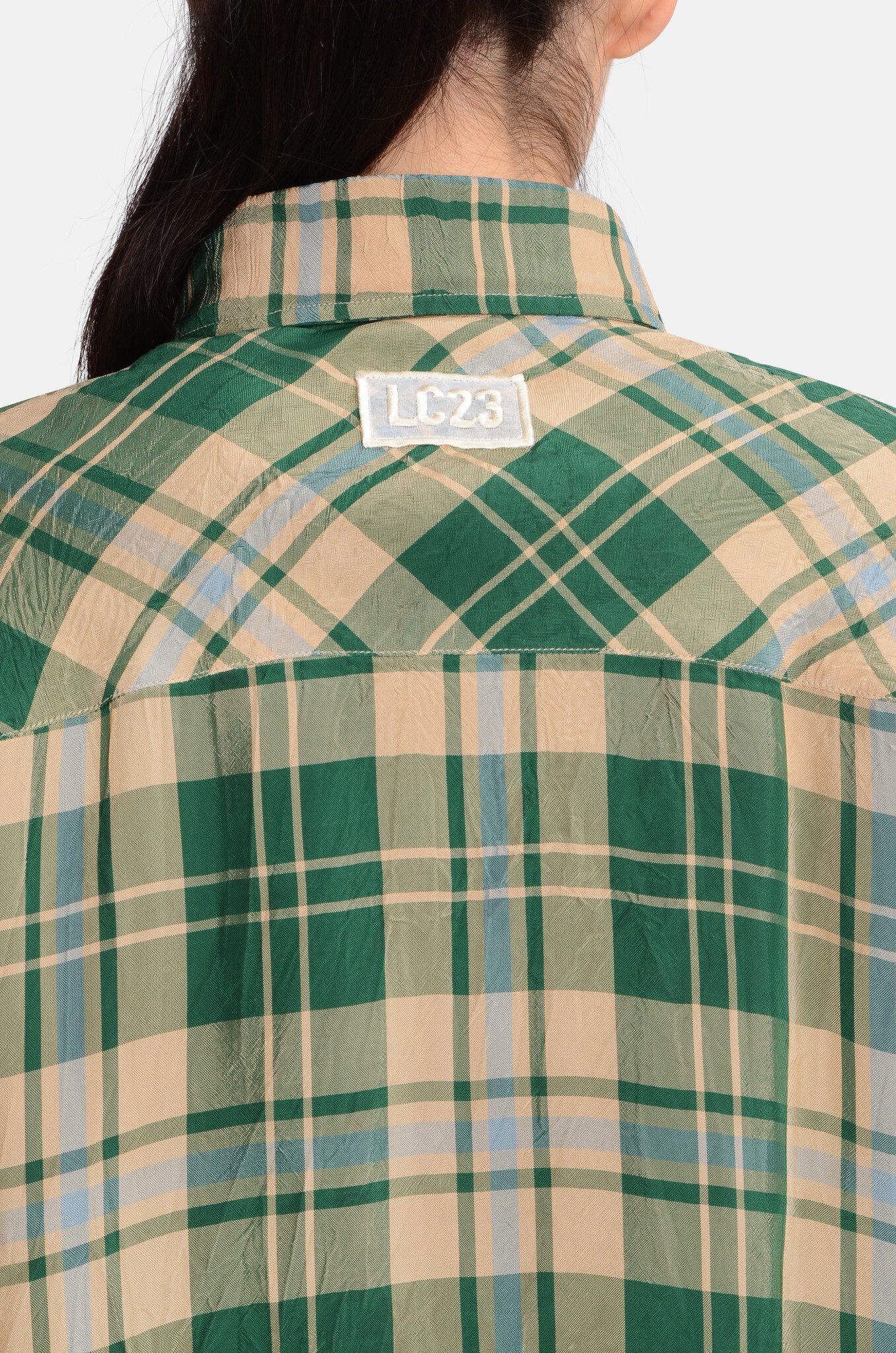 Viscose Check Shirt Green Beige-5
